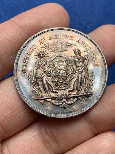 《竞宝斋》第466场 周日，周一 2场连拍 （全场包邮）欢迎送拍 - 法国 19世纪 农业银章 21g 36.8mm 原味包浆