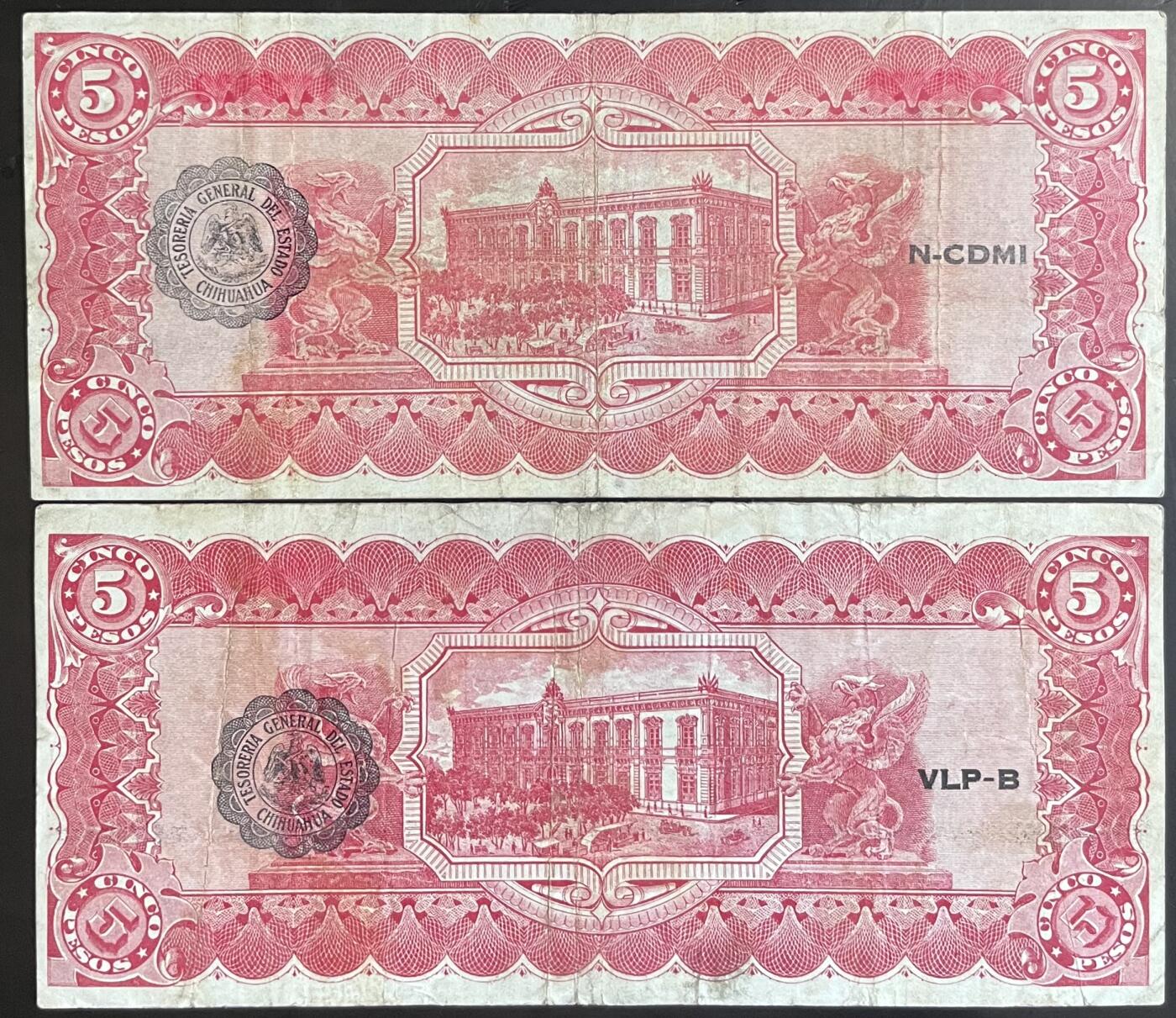 小福收藏拍卖第201期 流通品相裸钞 特惠场 本场拍卖美洲大洋洲非洲亚洲纸币【佣金仅收2% 不设最低佣金 全场包邮】 墨西哥 1914+1915年 5比索 1组2张 