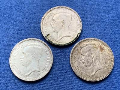 《竞宝斋》第466场 周日，周一 2场连拍 （全场包邮）欢迎送拍 - 三枚一组 比利时1934年阿尔伯特一世20法郎银币 总重33g 680银