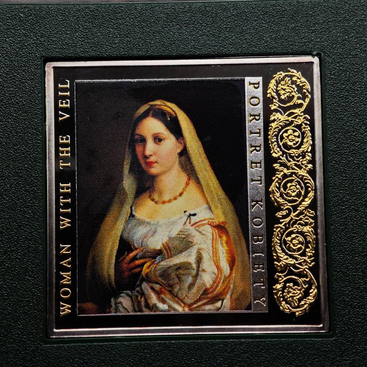 【淘币小摊】实时拍第八百七十三拍   银币套币场    每周一统一发货 纽埃2014年1元彩色部分镀金方形精制银币 文艺复兴名画系列-披纱巾的少女（拉斐尔） 28.28克999银 发行量：1999 盒证全