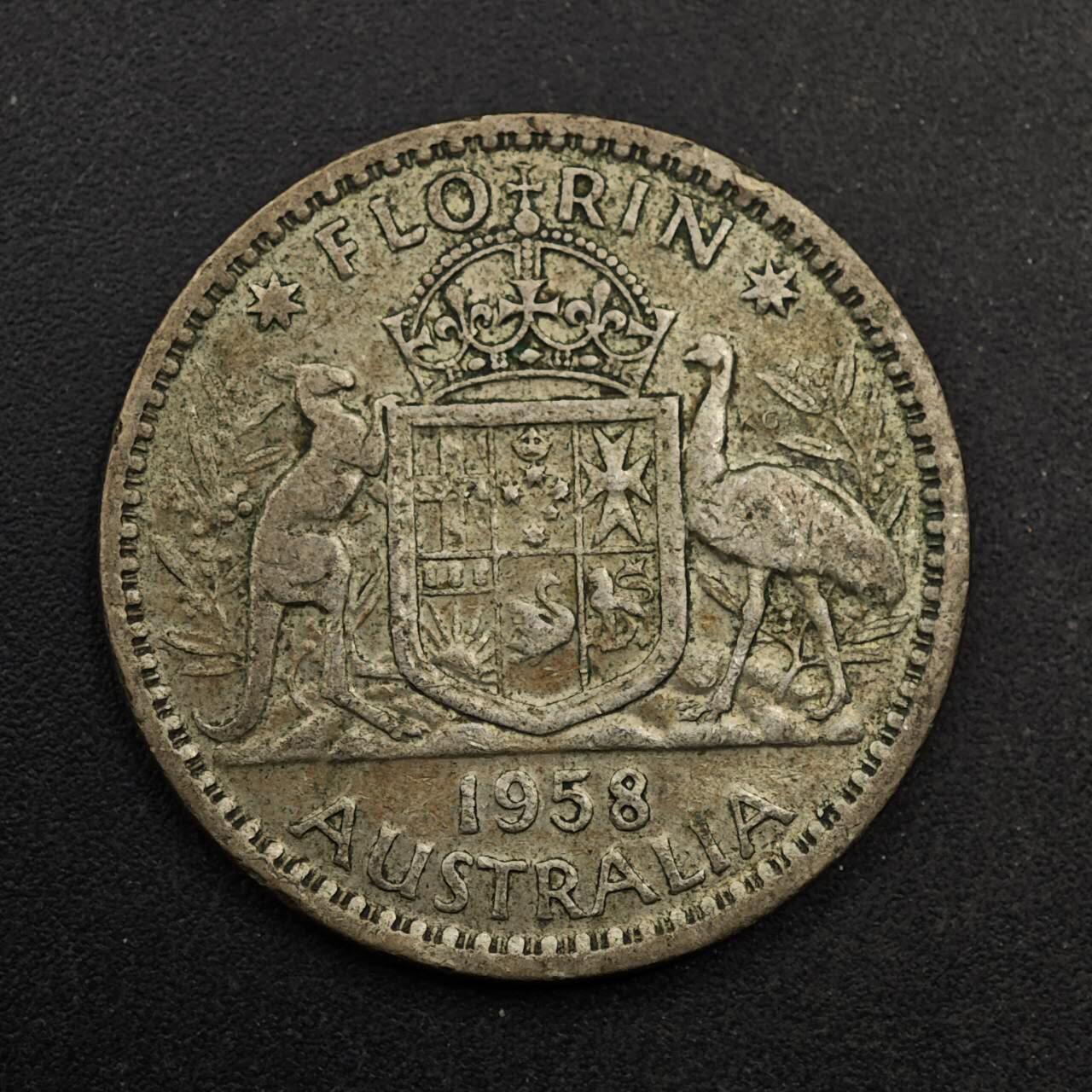 【淘币小摊】实时拍第八百七十四拍   银币散币场    每周一统一发货 澳大利亚1958年伊丽莎白二世弗洛林银币