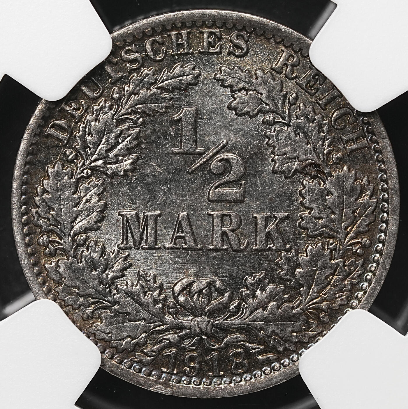 修遠堂世界钱币第106期，请看参拍说明 NGC MS64 1918年德国1/2马克银币 A厂铭