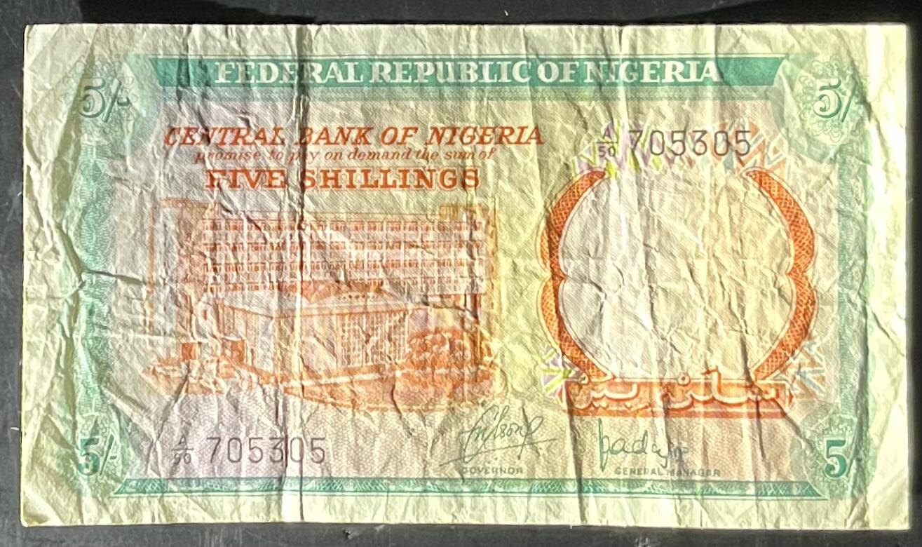 小福收藏拍卖第201期 流通品相裸钞 特惠场 本场拍卖美洲大洋洲非洲亚洲纸币【佣金仅收2% 不设最低佣金 全场包邮】 尼日利亚 1968年 5先令 罕见品种