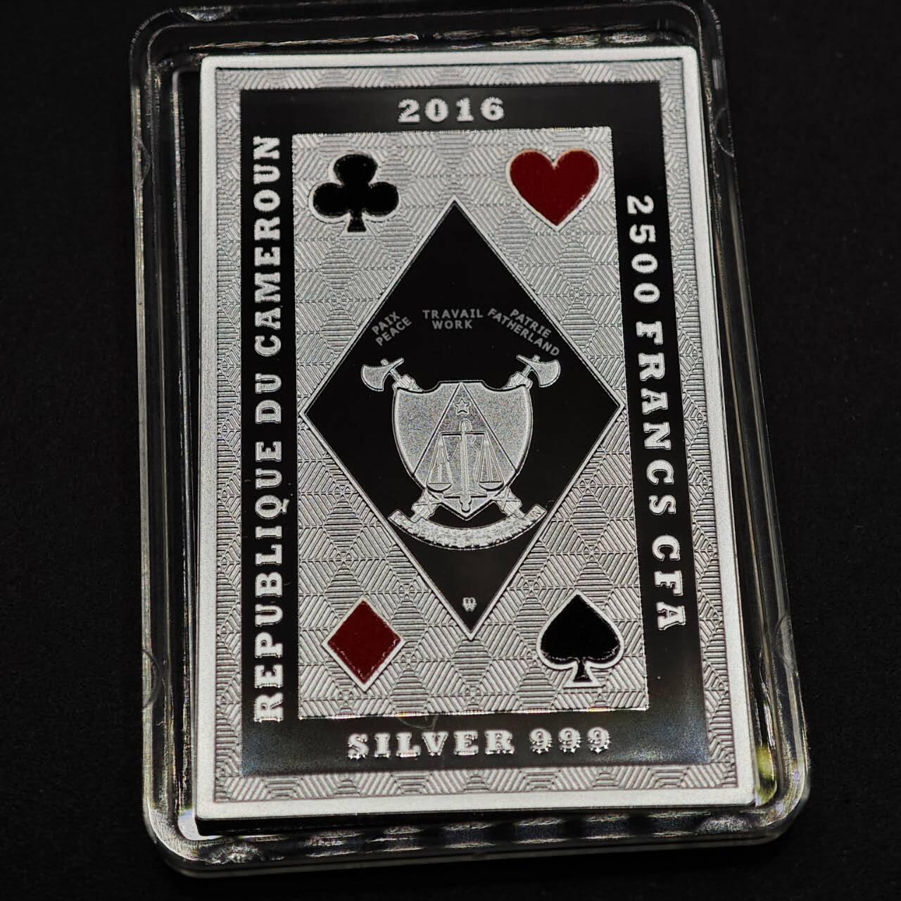 【淘币小摊】实时拍第八百七十三拍   银币套币场    每周一统一发货 喀麦隆2016年2500中非法郎部分彩色精制银币 同花顺-草头Q 17.5克999银 发行量：599 盒证全