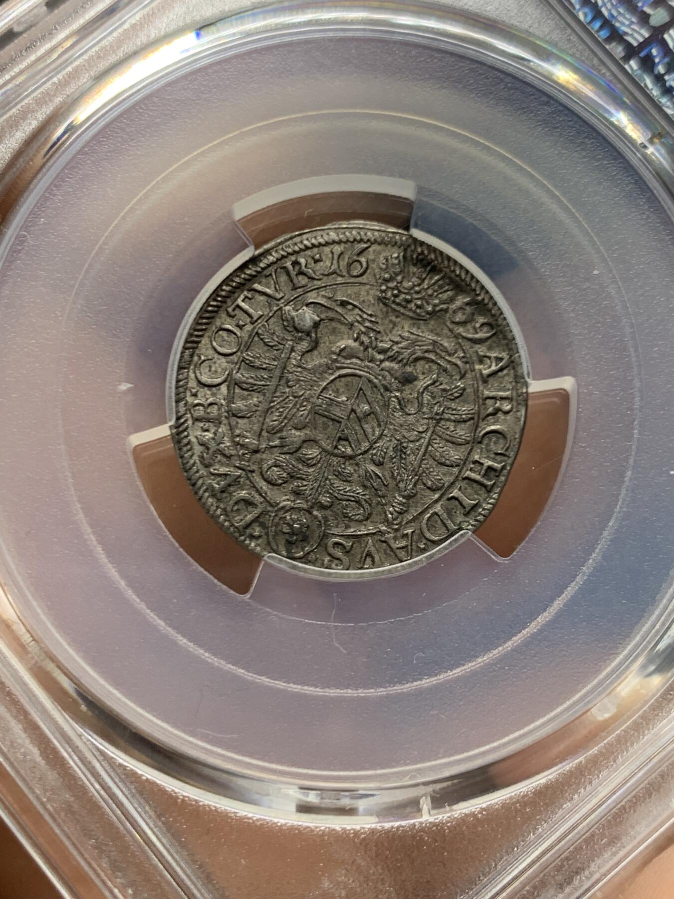 《竞宝斋》第466场 周日，周一 2场连拍 （全场包邮）欢迎送拍 PCGS MS63 神圣罗马帝国1669年利奥波德皇帝3克鲁泽银币 维也纳厂 亚军分 打制细节佳