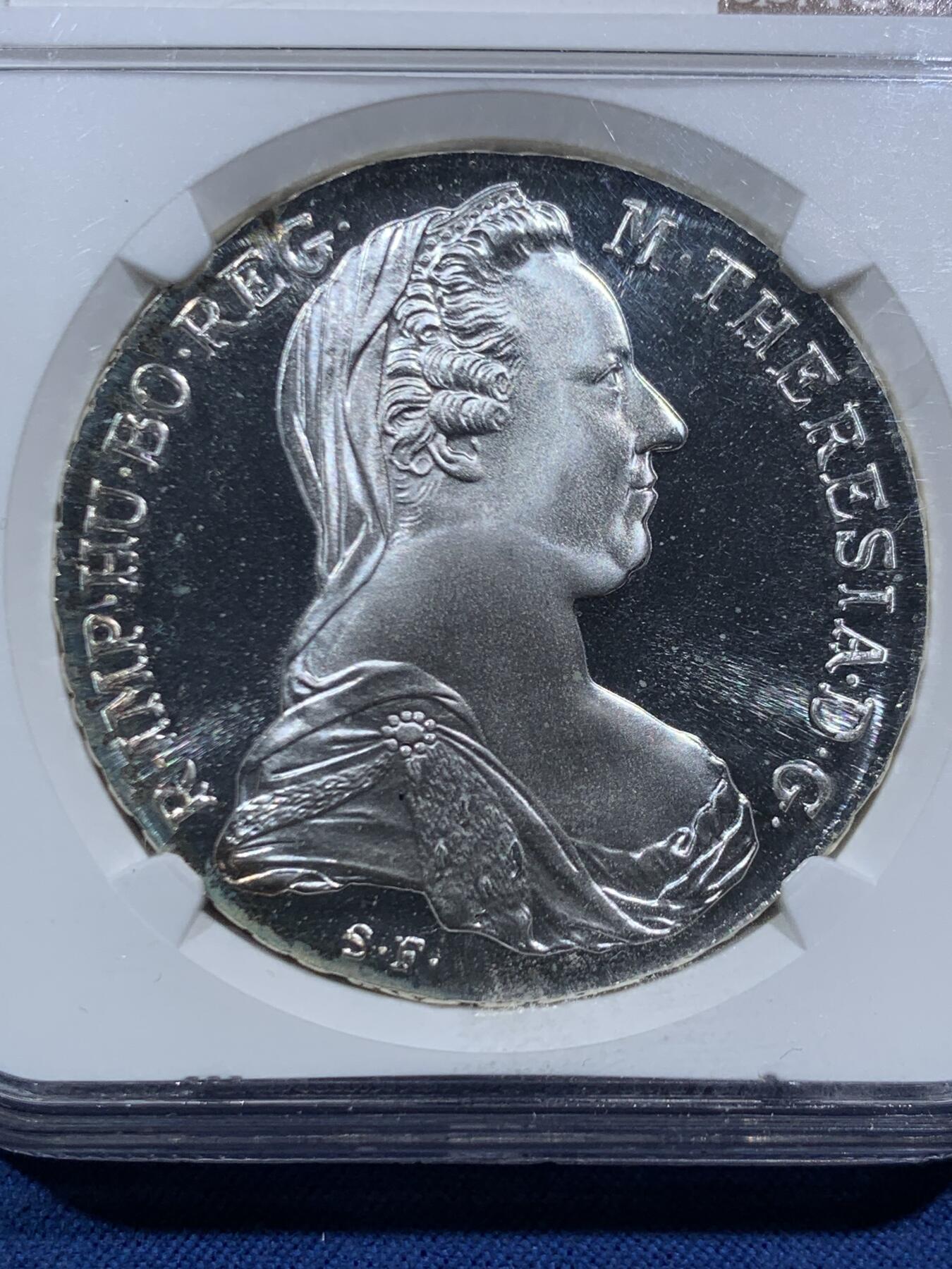 《竞宝斋》第466场 周日，周一 2场连拍 （全场包邮）欢迎送拍 NGC PF68UC 奥地利1780大奶妈泰勒精制银币 后铸版