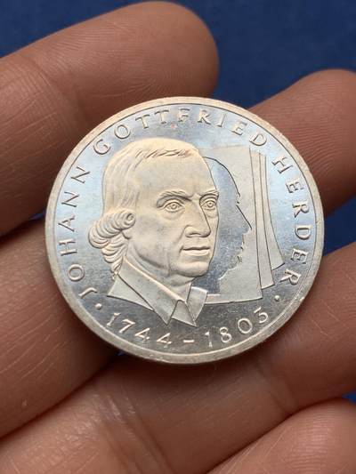 《竞宝斋》第466场 周日，周一 2场连拍 （全场包邮）欢迎送拍 - 德国1994年约翰·戈特弗里德·赫尔德250周年10马克银币 625银 15.45克