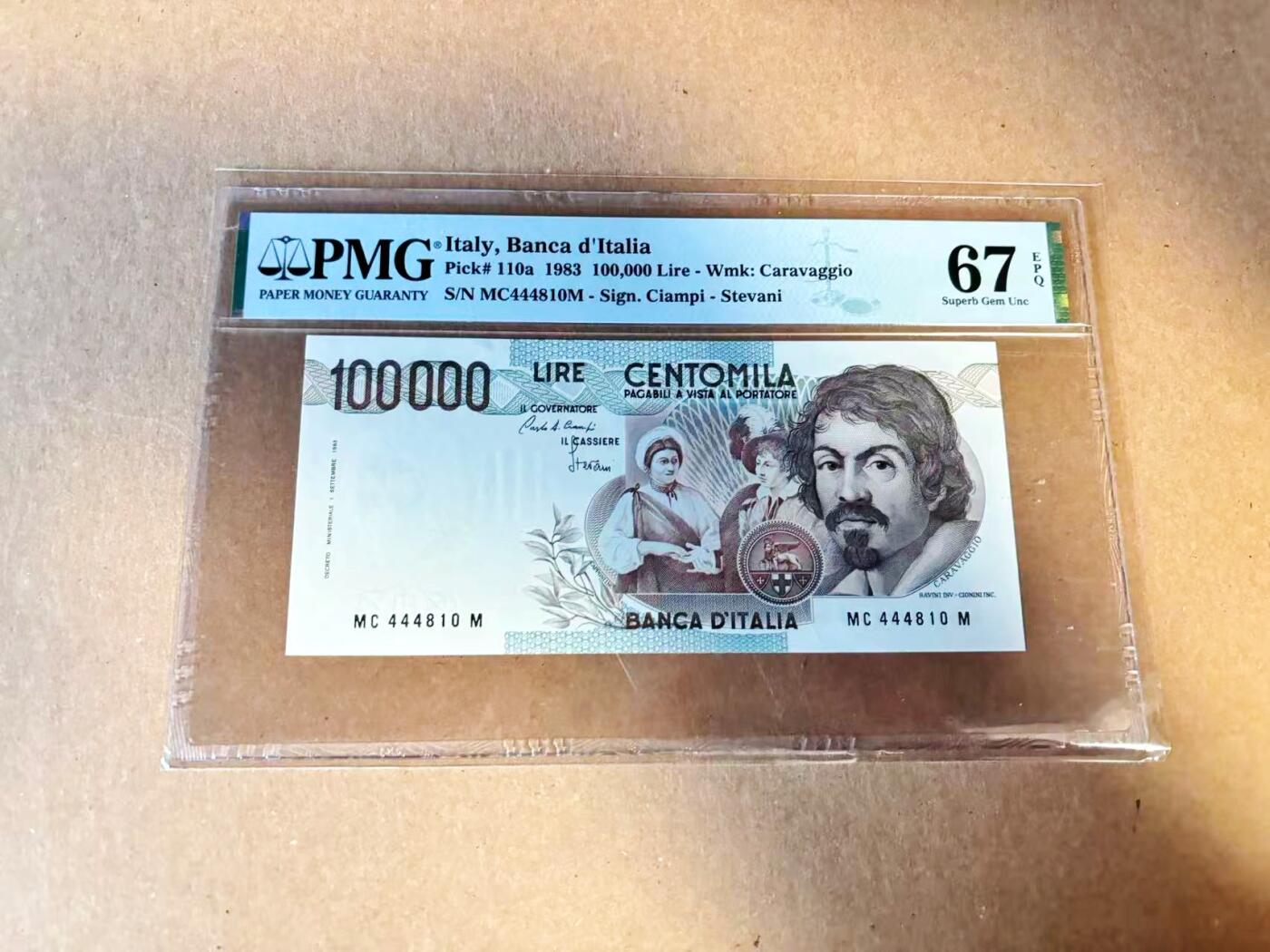 【Blue Auction】世界纸币精拍第789期——18级TOP拍卖/信誉/品质/专业/高效💫 意大利 1983年10万里拉 PMG67EPQ 