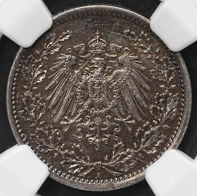 修遠堂世界钱币第106期，请看参拍说明 - NGC MS64 1918年德国1/2马克银币 A厂铭