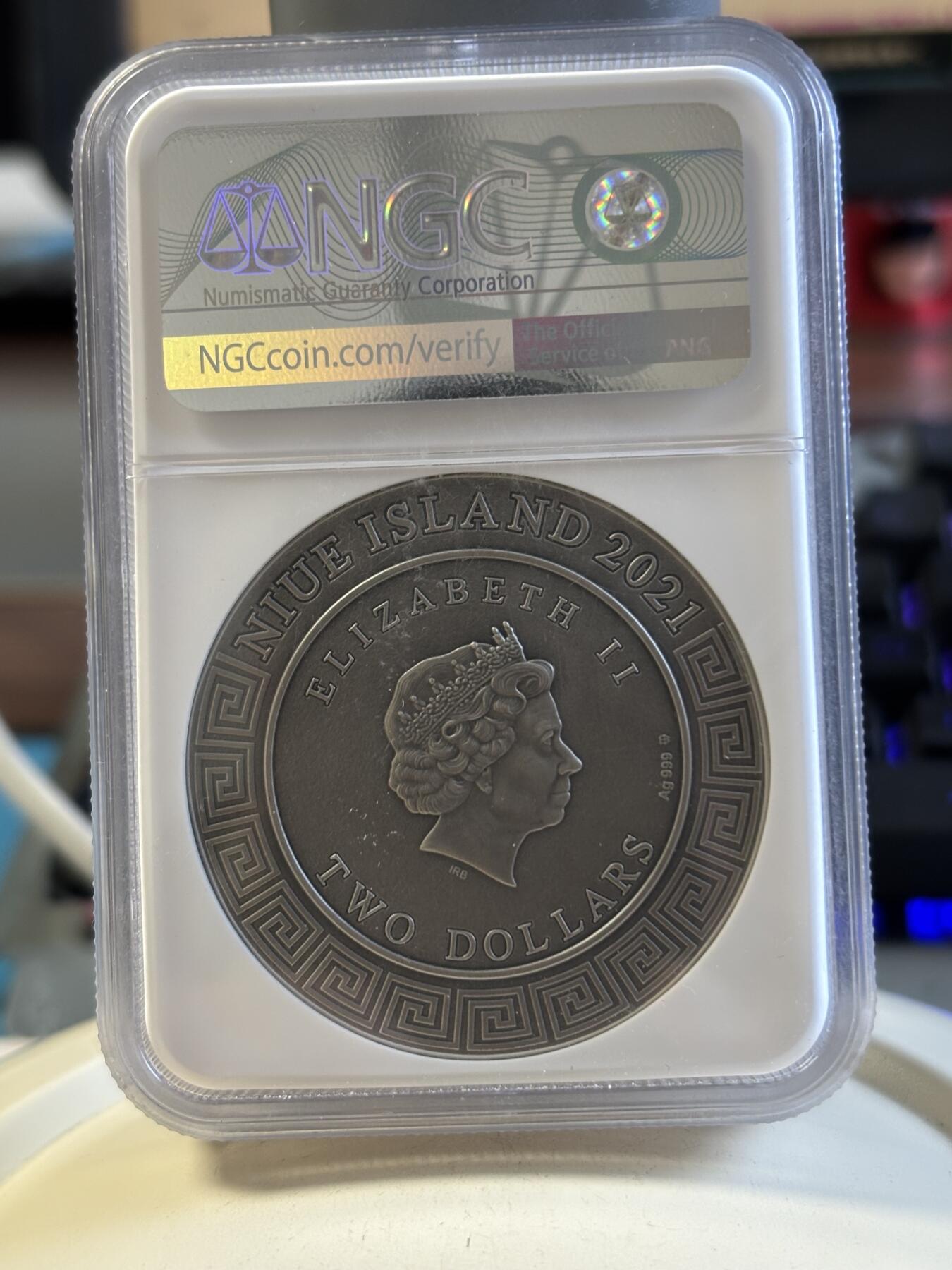 第192期拍卖 纽埃2021众神宙斯2盎司超高浮雕银币NGC-MS70首，999银，发行500枚