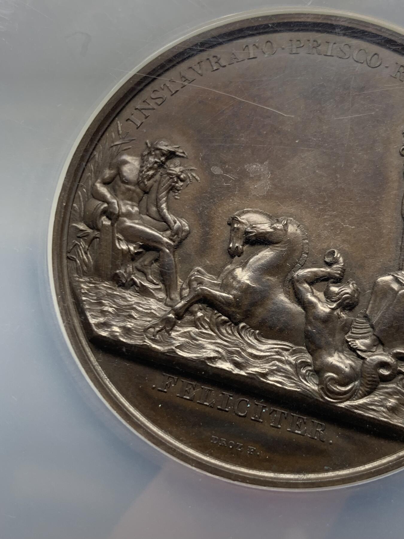 《竞宝斋》第466场 周日，周一 2场连拍 （全场包邮）欢迎送拍 NGC MS63BN 法占拿破仑 时期 荷兰 1807 运河通航 海神纪念 大铜章 大盒封装 巧克力包浆 精彩细节 这个时期的确实少见