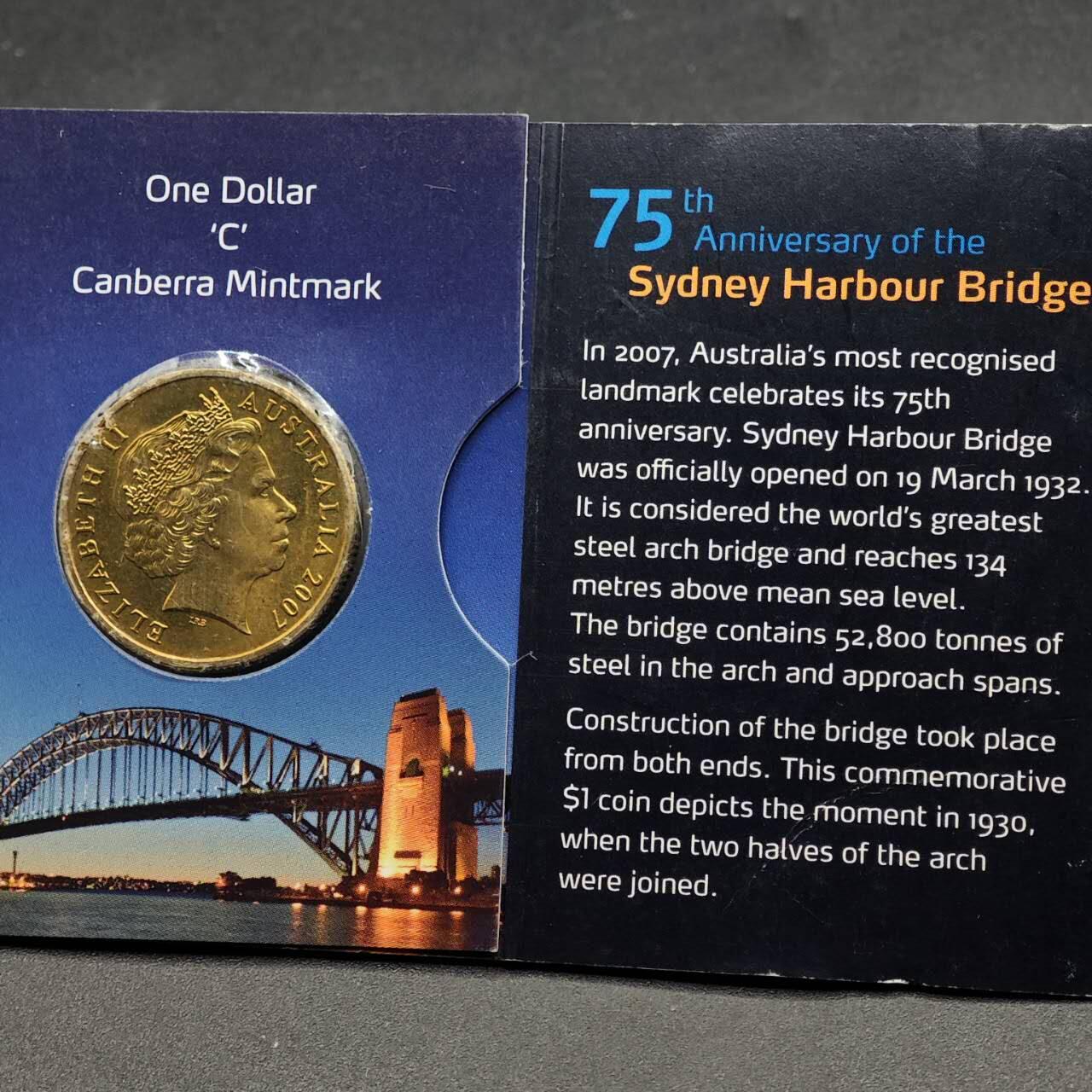 【淘币小摊】实时拍第八百七十四拍   银币散币场    每周一统一发货 澳大利亚2007年悉尼大桥75周年1元纪念币卡册