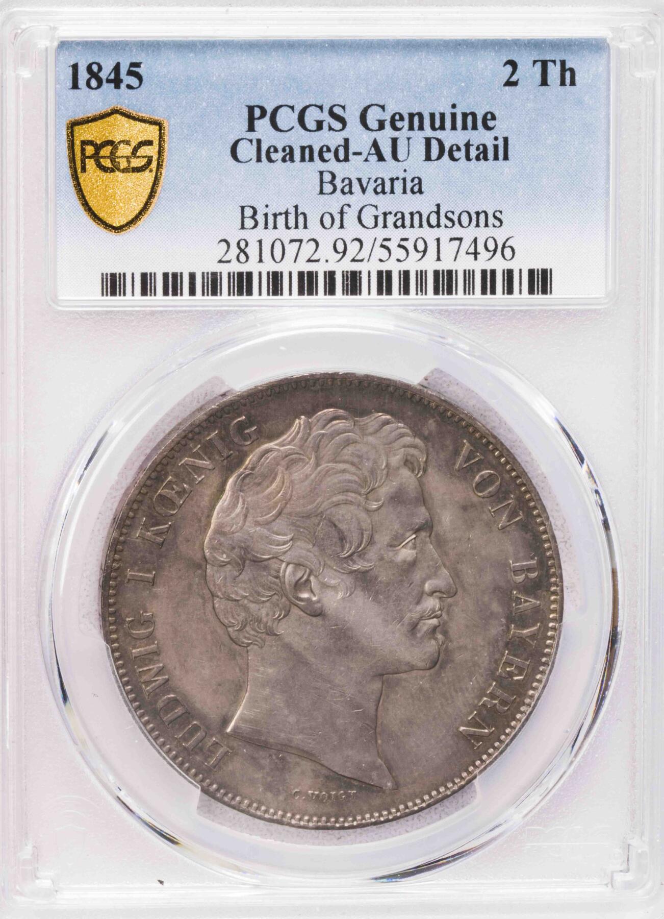 PCGS-AUD 1845巴伐利亚皇孙2泰勒银币