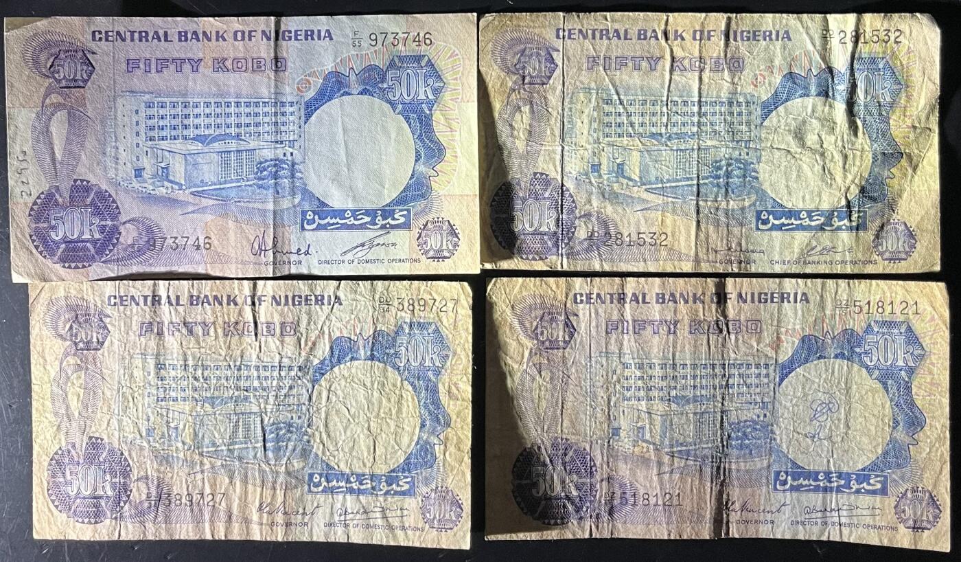 小福收藏拍卖第201期 流通品相裸钞 特惠场 本场拍卖美洲大洋洲非洲亚洲纸币【佣金仅收2% 不设最低佣金 全场包邮】 尼日利亚 1973-1978年 50库博 1组4张 