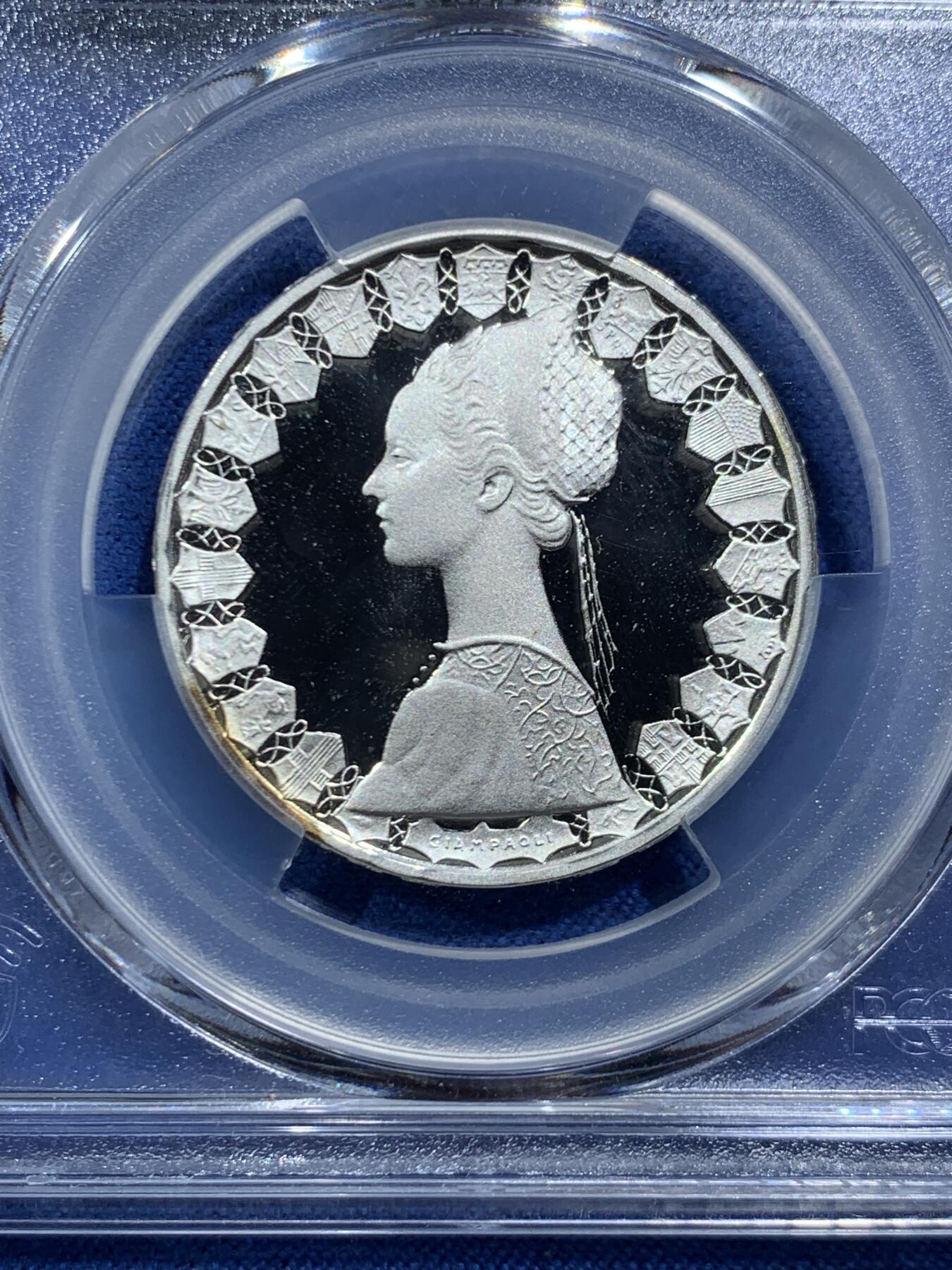 《竞宝斋》第466场 周日，周一 2场连拍 （全场包邮）欢迎送拍 PCGS PR69DCAM 意大利1986年精制帆船少女500里拉银币 冠军分！高浮雕喷砂质感，镜面深邃光洁