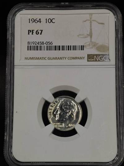 【淘币小摊】实时拍第八百七十三拍   银币套币场    每周一统一发货 - 美国1964年罗斯福10分精制银币 NGC PF67