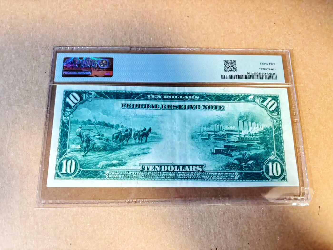 【Blue Auction】世界纸币精拍第789期——18级TOP拍卖/信誉/品质/专业/高效💫 【无47】美国 1914年10美金 大票幅 PMG35