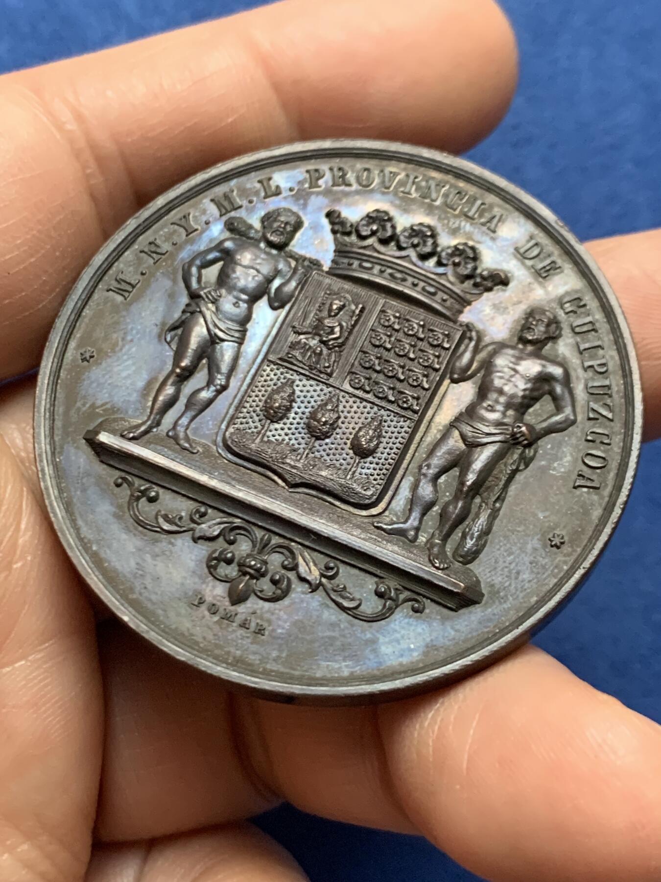 《竞宝斋》第466场 周日，周一 2场连拍 （全场包邮）欢迎送拍 西班牙农业纪念铜章 52克 46.9mm 高浮雕 带原盒 好品