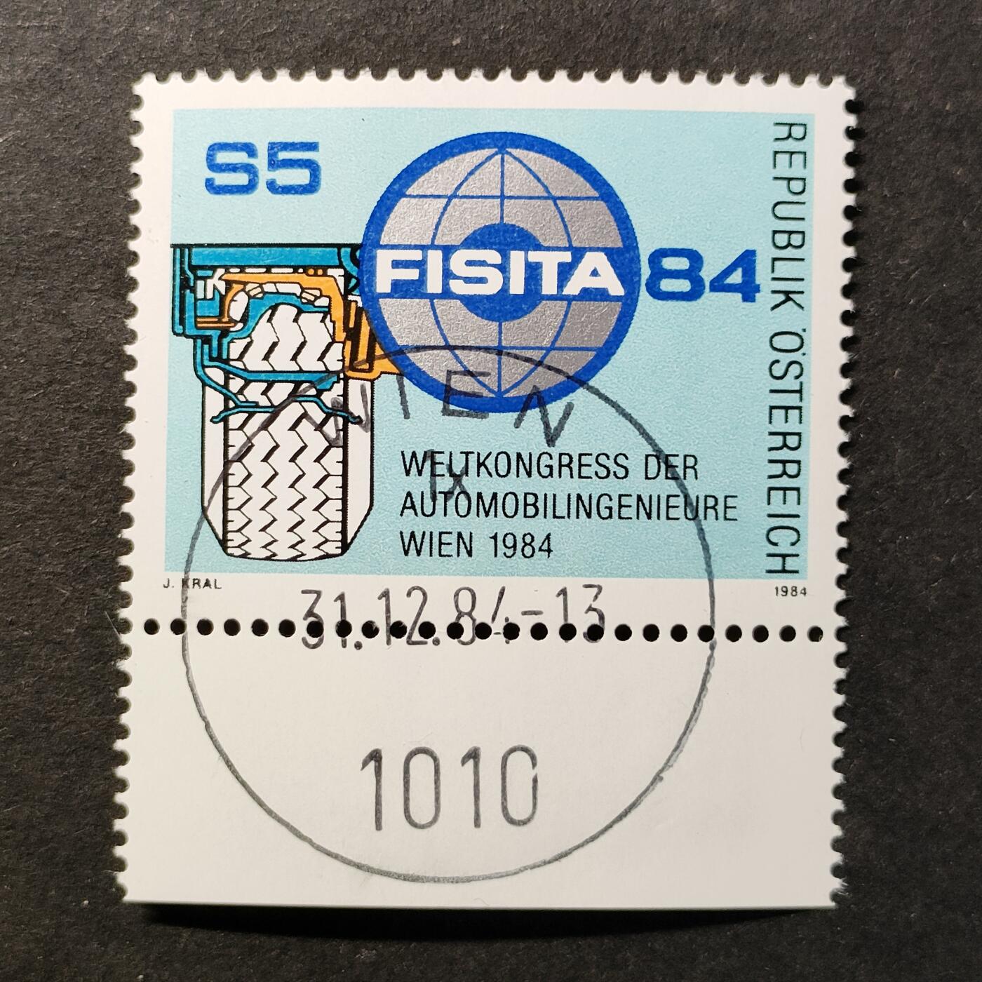 ↓君缘收藏751期☞钱币邮品↓无佣金、可寄存、满30元包邮  奥地利邮票，1984年维也纳世界汽车工程师大会·大会会徽邮票1全