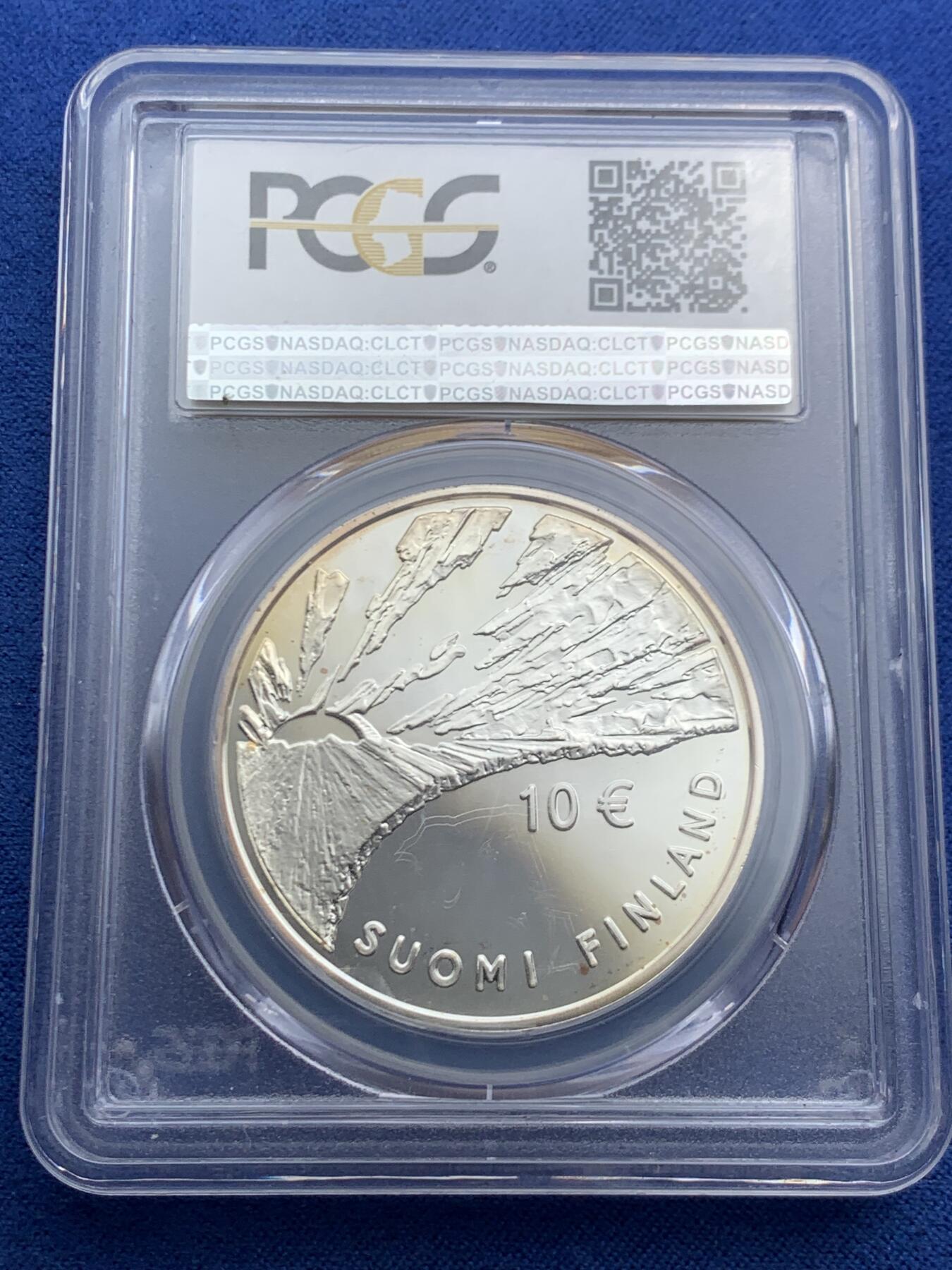 《竞宝斋》第466场 周日，周一 2场连拍 （全场包邮）欢迎送拍 PCGS PR70DCAM 芬兰2006年斯内尔曼诞辰200周年镜面高浮雕10欧元精制银币，（芬兰著名的哲学家、政治家和民族启蒙运动的领袖），25.5克，925银，PCGS冠军分。
