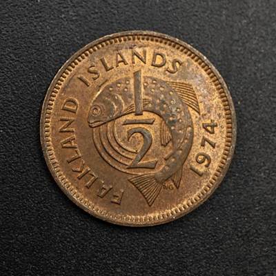 【淘币小摊】实时拍第八百七十四拍   银币散币场    每周一统一发货 - 福克兰群岛1974年1/2便士铜币