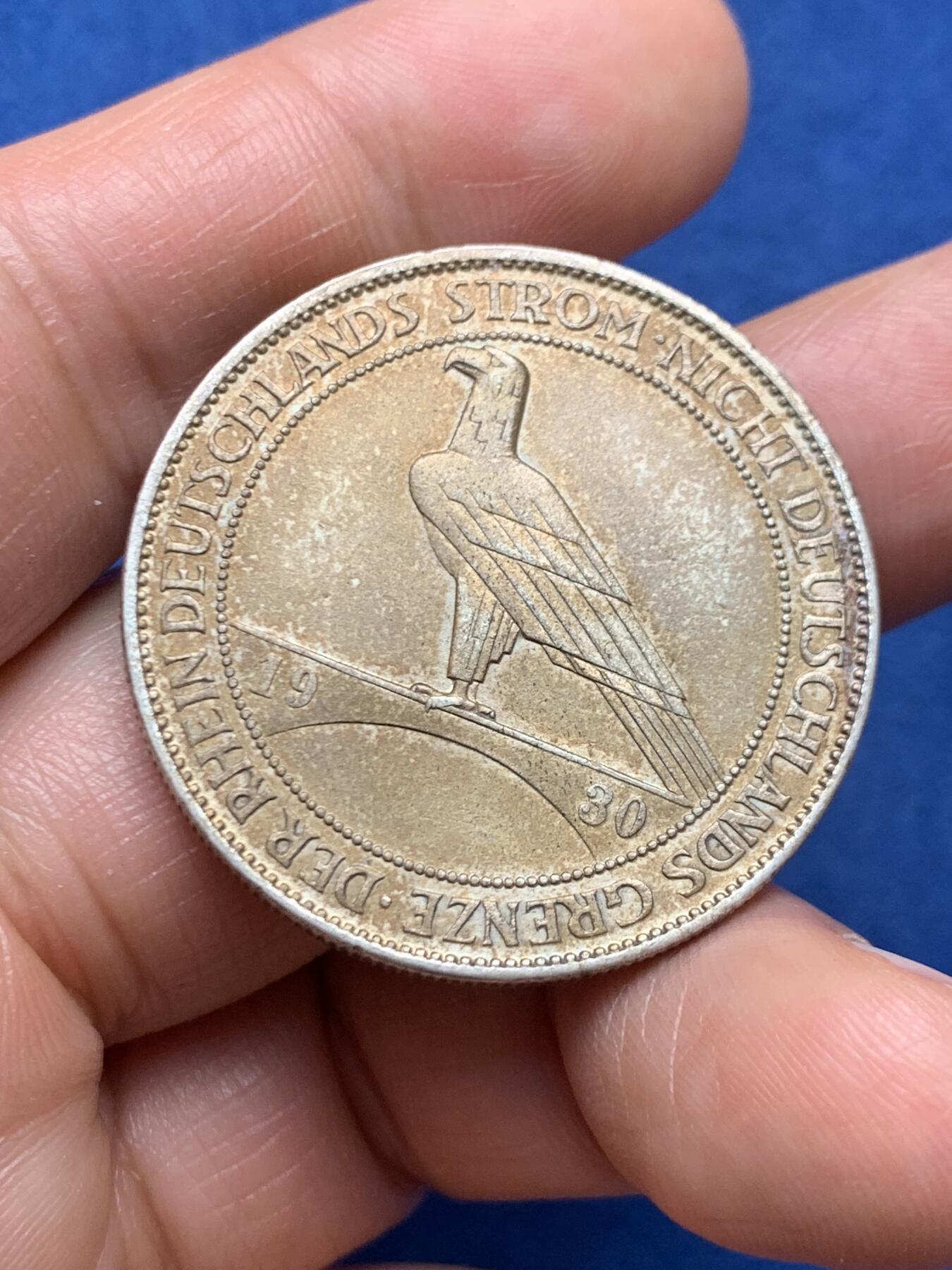 《竞宝斋》第466场 周日，周一 2场连拍 （全场包邮）欢迎送拍 德国1930魏玛共和国鹰桥5马克银币