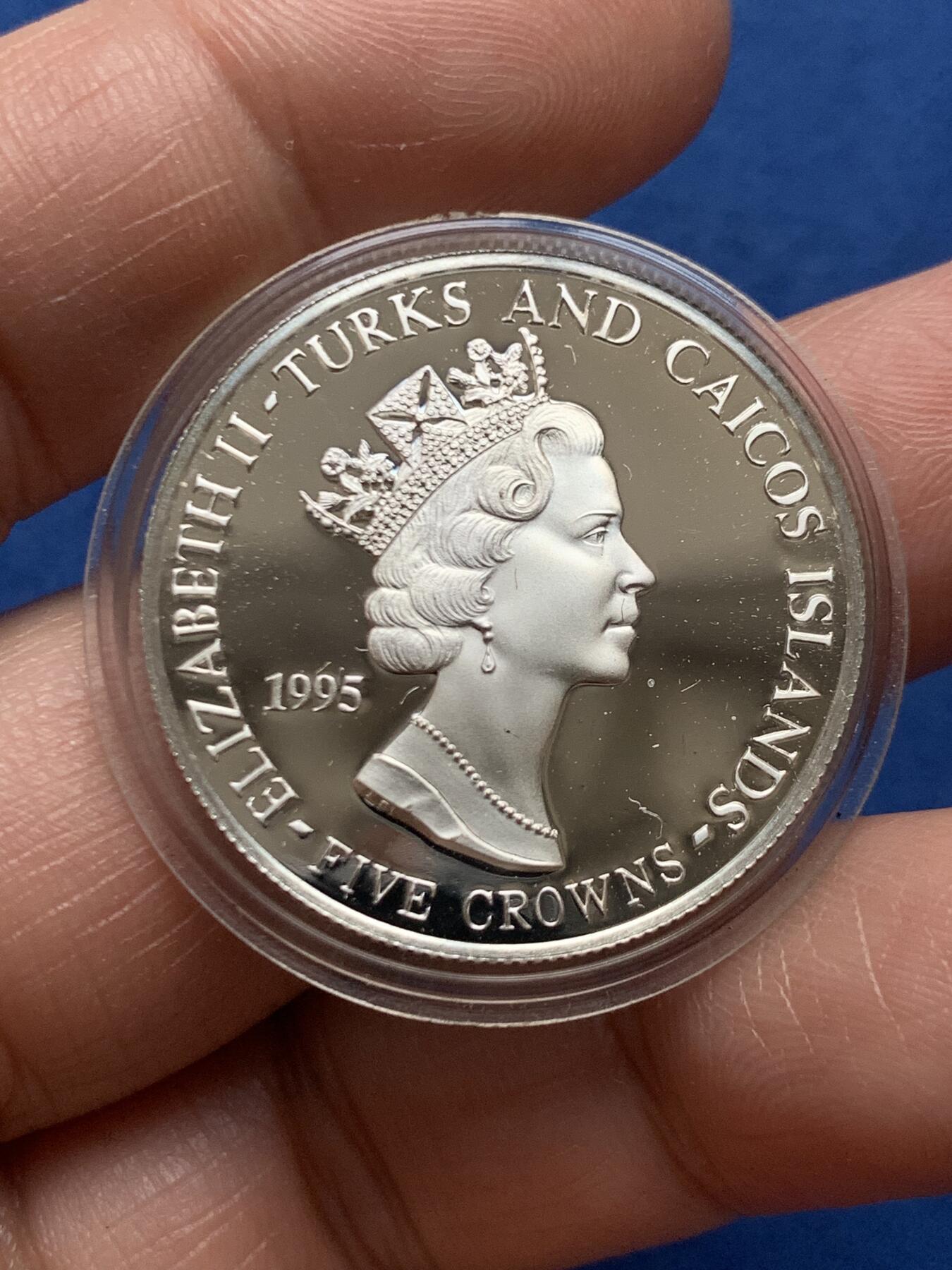 《竞宝斋》第466场 周日，周一 2场连拍 （全场包邮）欢迎送拍 特克斯和凯科斯1995年亚特兰大奥运会-短跑5克朗银币 999银 10.55g