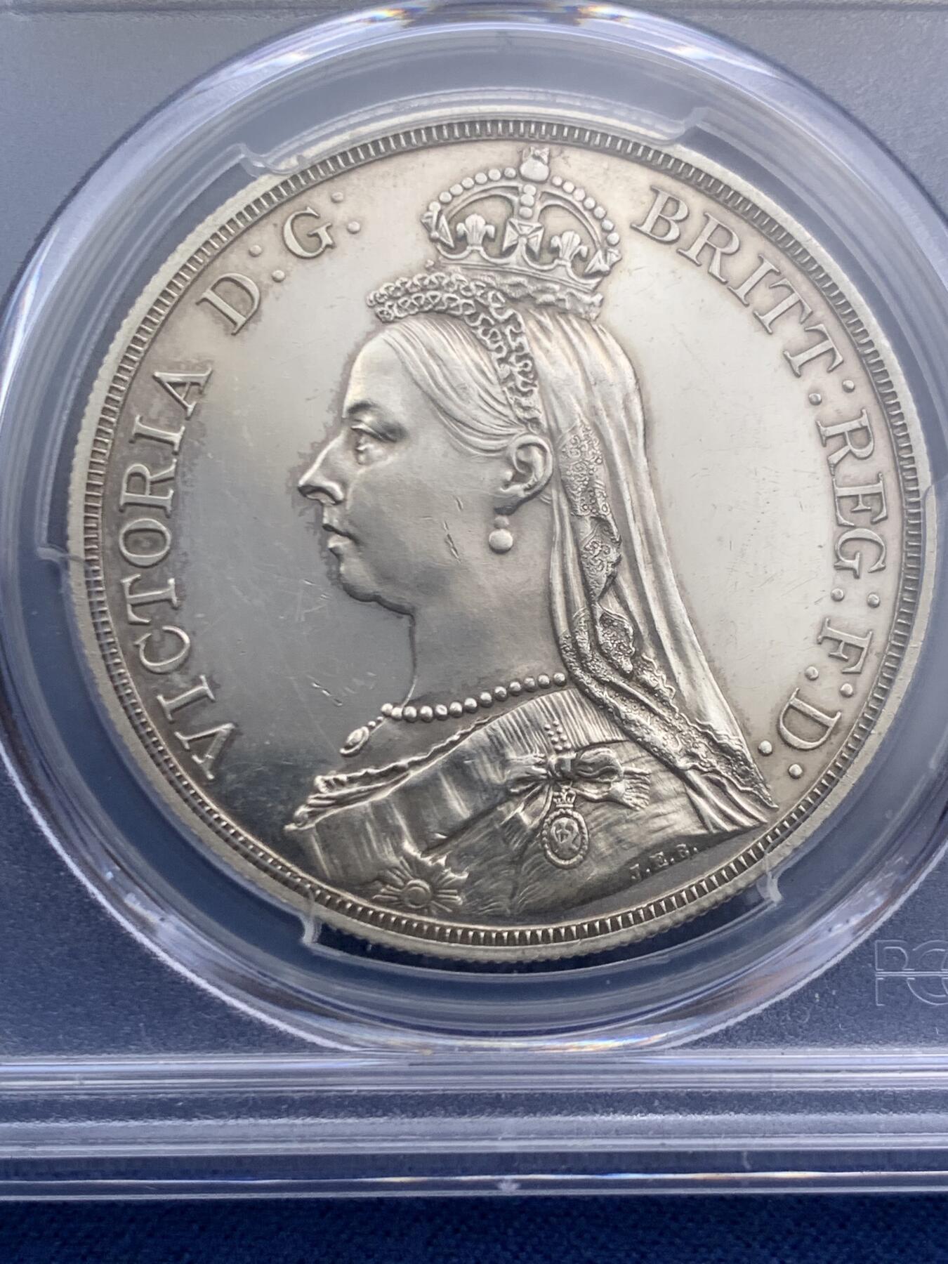 《竞宝斋》第466场 周日，周一 2场连拍 （全场包邮）欢迎送拍 PCGS PR61CAM 英国 1887年 精制高冠马剑克朗 银币 发行量1000的经典大热品种 CAM难得 HA一月份N盒同分61CAM拍卖成交价2684刀（Auction61586,Lot23204)