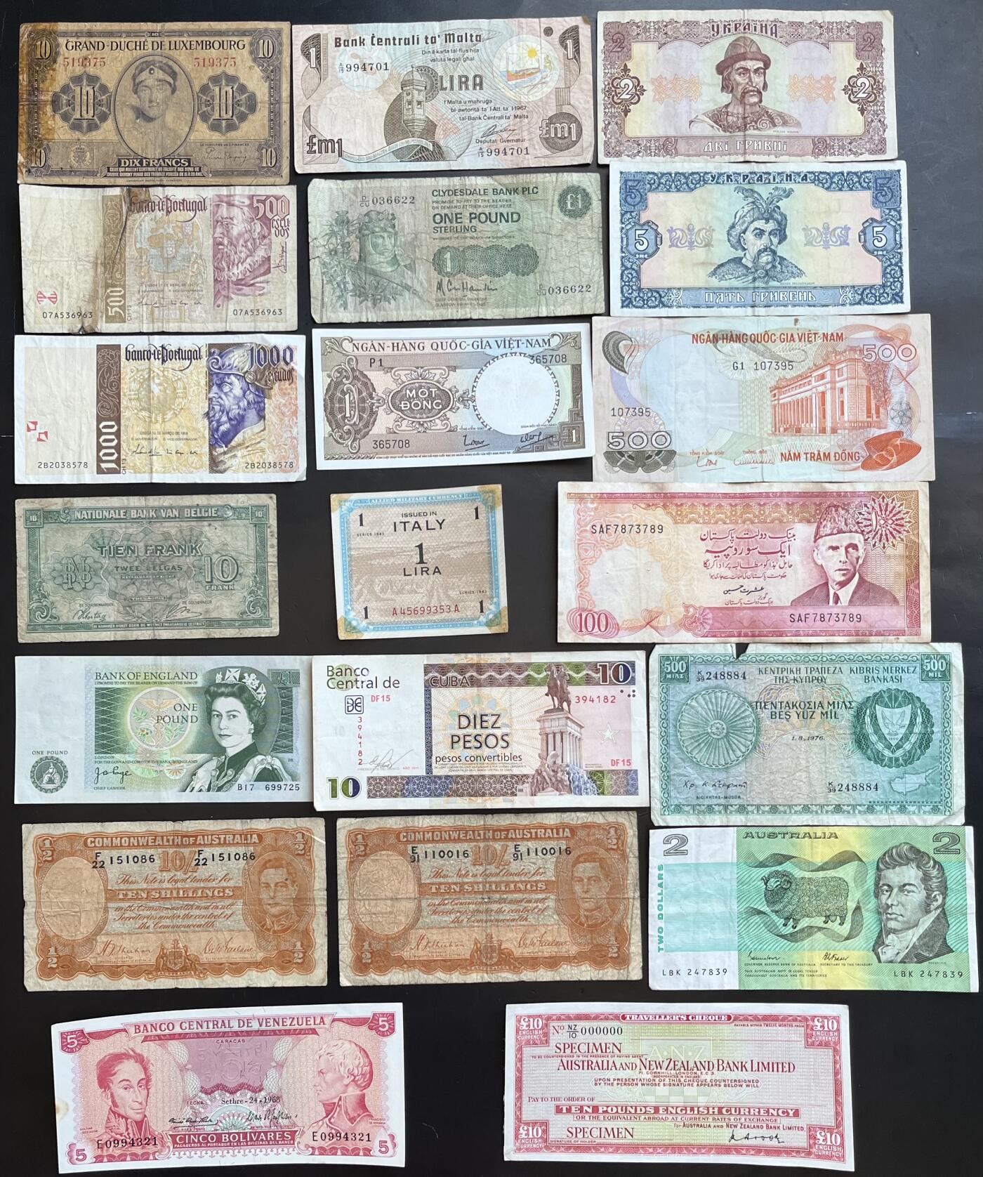 小福收藏拍卖第201期 流通品相裸钞 特惠场 本场拍卖美洲大洋洲非洲亚洲纸币【佣金仅收2% 不设最低佣金 全场包邮】 多国纸币 1组20张 