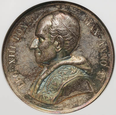 修遠堂世界钱币第106期，请看参拍说明 - NGC MS63 梵蒂冈-斯拉夫使徒西里尔与美多德传教功绩纪念大银章