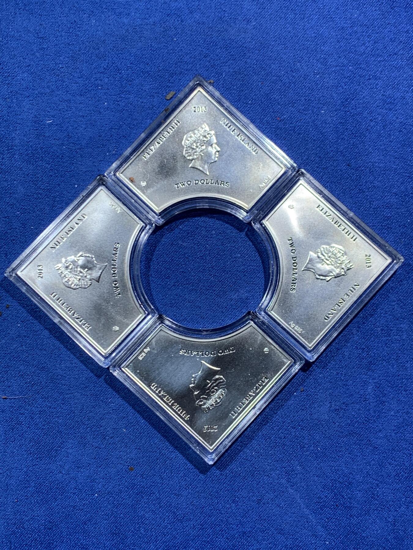 《竞宝斋》第466场 周日，周一 2场连拍 （全场包邮）欢迎送拍 纽埃2013年2元X5彩色异形银币套 敖德萨(乌克兰著名城市-黑海珍珠）的纪念碑 10+12X4克925银 总58克 盒证全 发行量：2222套 国外售价在千元以上