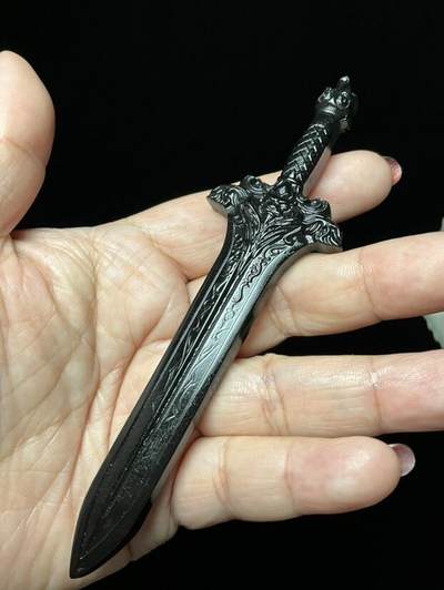 和田玉墨玉守护茶刀把件 - 和田玉墨玉守护茶刀把件