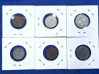 《竞宝斋》第466场 周日，周一 2场连拍 （全场包邮）欢迎送拍 - 六枚一组 奥匈帝国赫勒和德二芬尼辅币各3枚