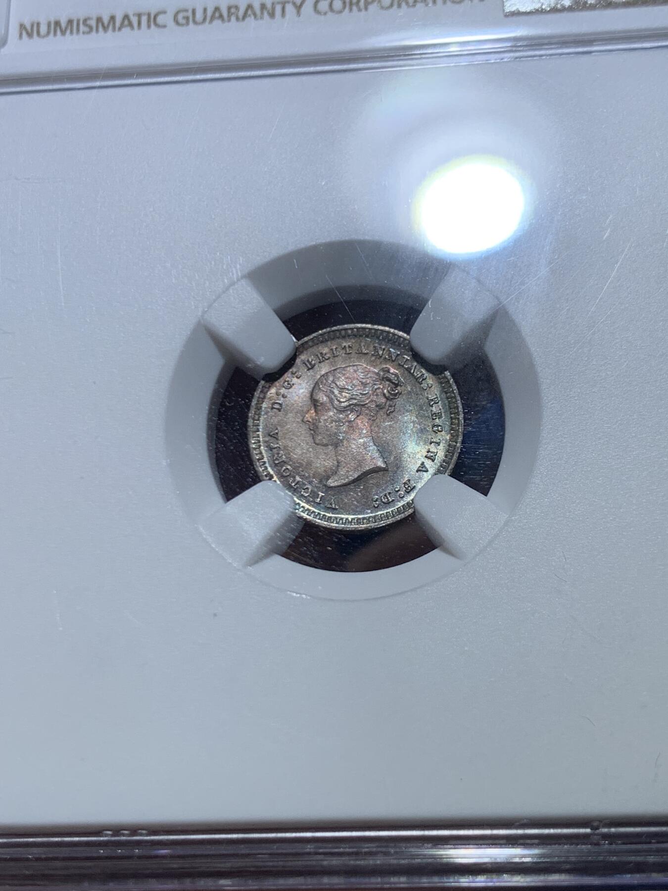 《竞宝斋》第466场 周日，周一 2场连拍 （全场包邮）欢迎送拍 NGC MS64-67 英国1886年小维濯足币1-4便士一套 原盒开出 评级连号 绒盒五彩包浆 状态极好 其中4便士为冠军分 难得