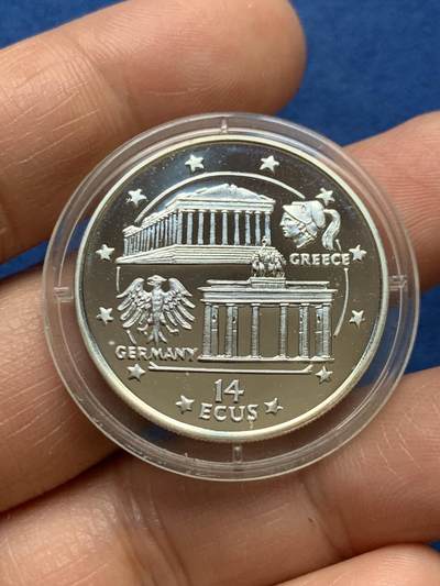 《竞宝斋》第466场 周日，周一 2场连拍 （全场包邮）欢迎送拍 - 直布罗陀1994年希腊与德国接任欧盟理事会轮值主席国银币 925银 10.2g