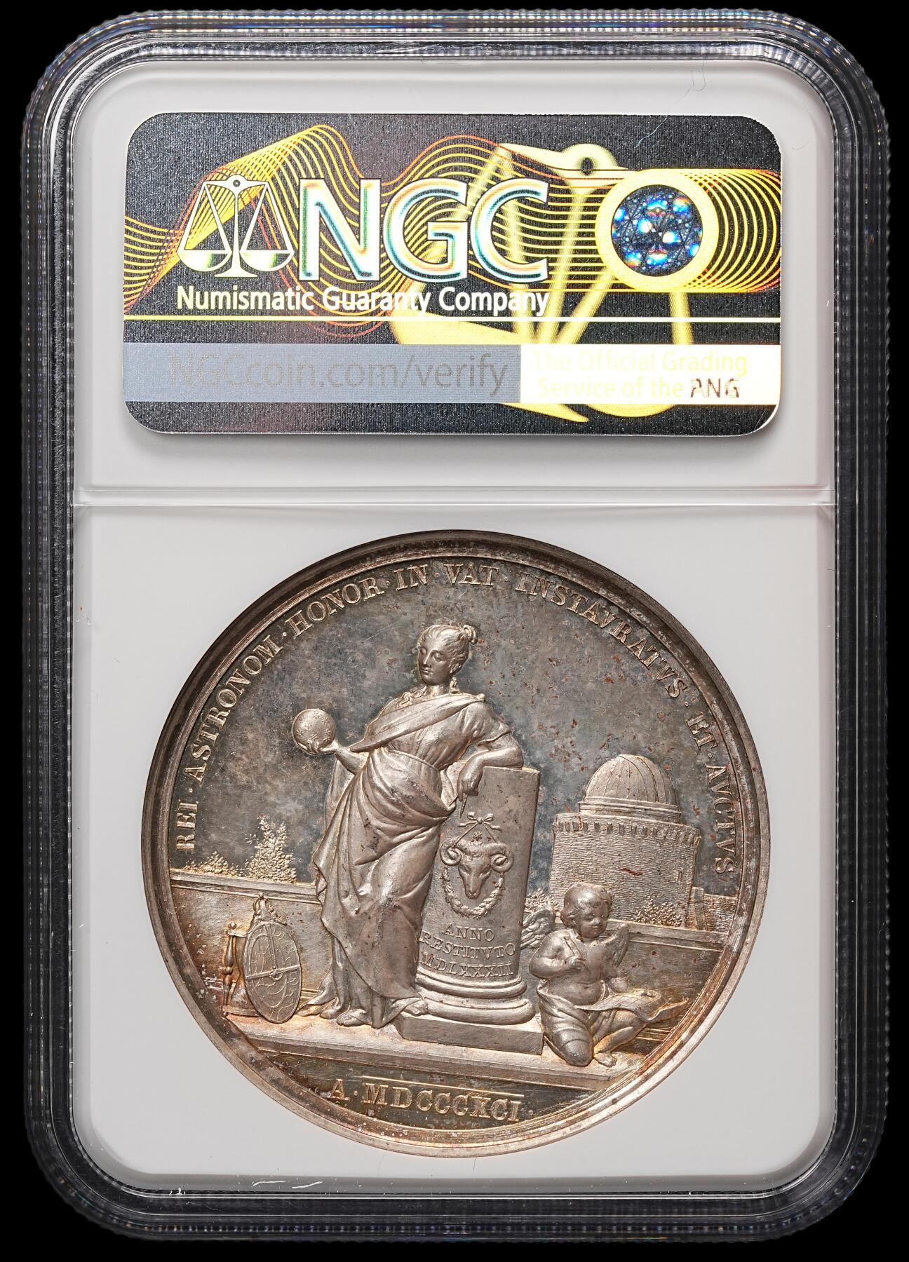 修遠堂世界钱币第106期，请看参拍说明 NGC MS63 梵蒂冈-纪念教皇利奥十三世重建梵蒂冈天文台纪念大银章