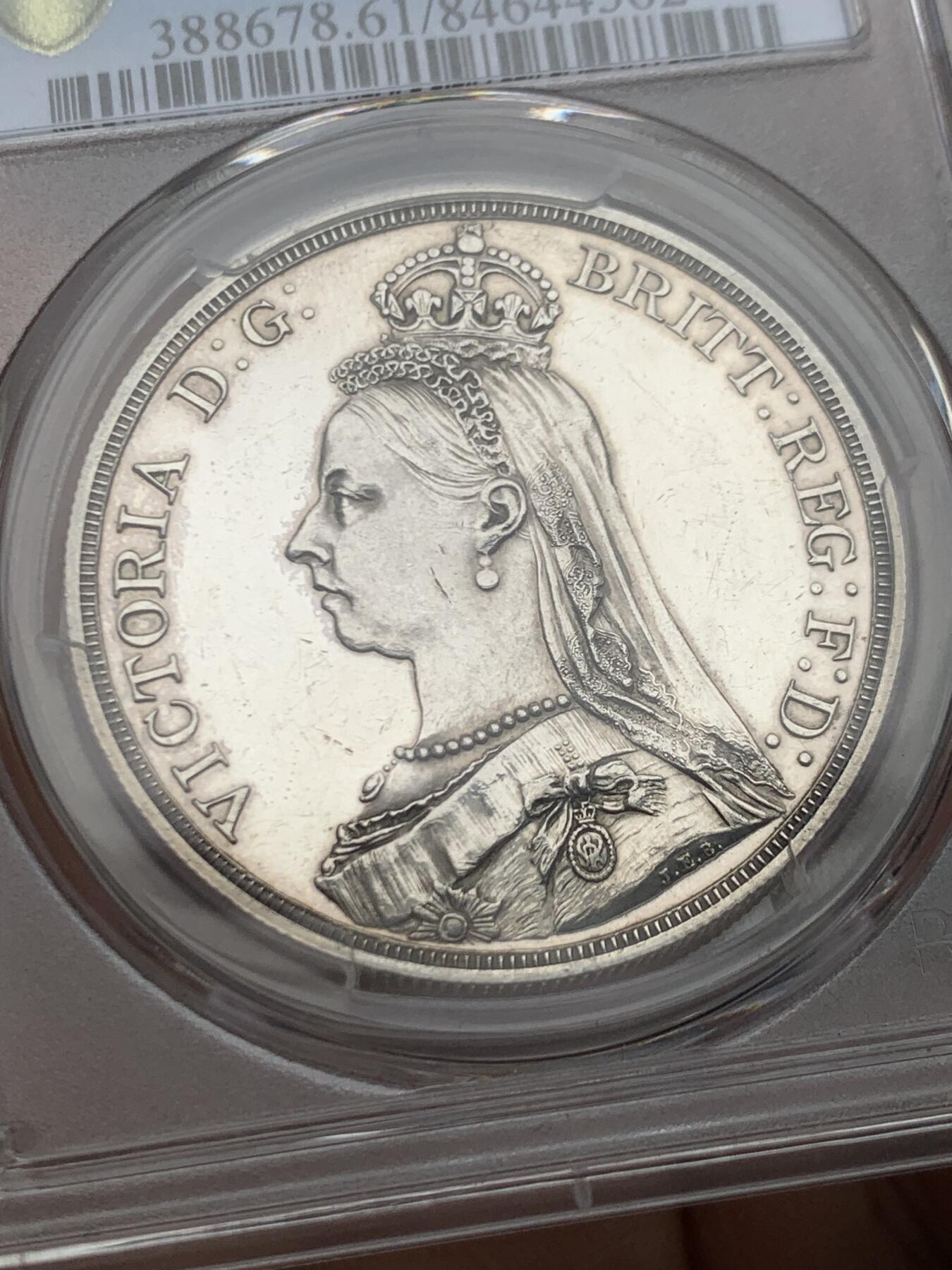 《竞宝斋》第466场 周日，周一 2场连拍 （全场包邮）欢迎送拍 PCGS PR61CAM 英国 1887年 精制高冠马剑克朗 银币 发行量1000的经典大热品种 CAM难得 HA一月份N盒同分61CAM拍卖成交价2684刀（Auction61586,Lot23204)