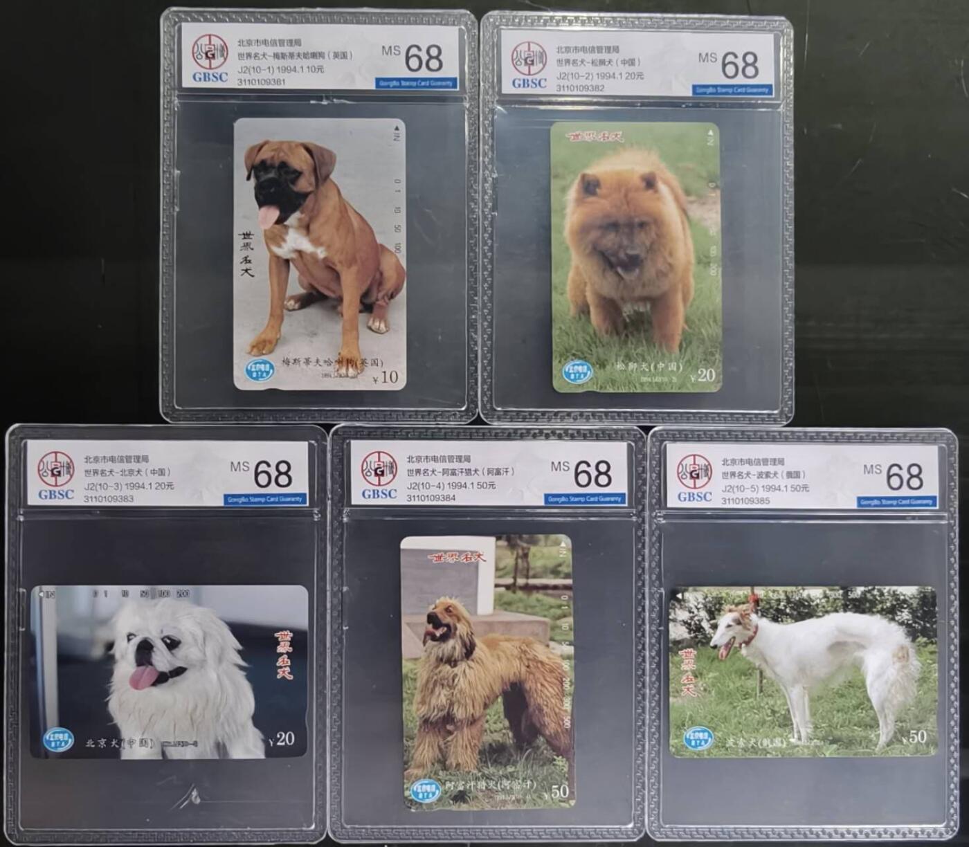 公藏第131期评级卡拍卖 北京田村卡（世界名犬）10全公博68分。
