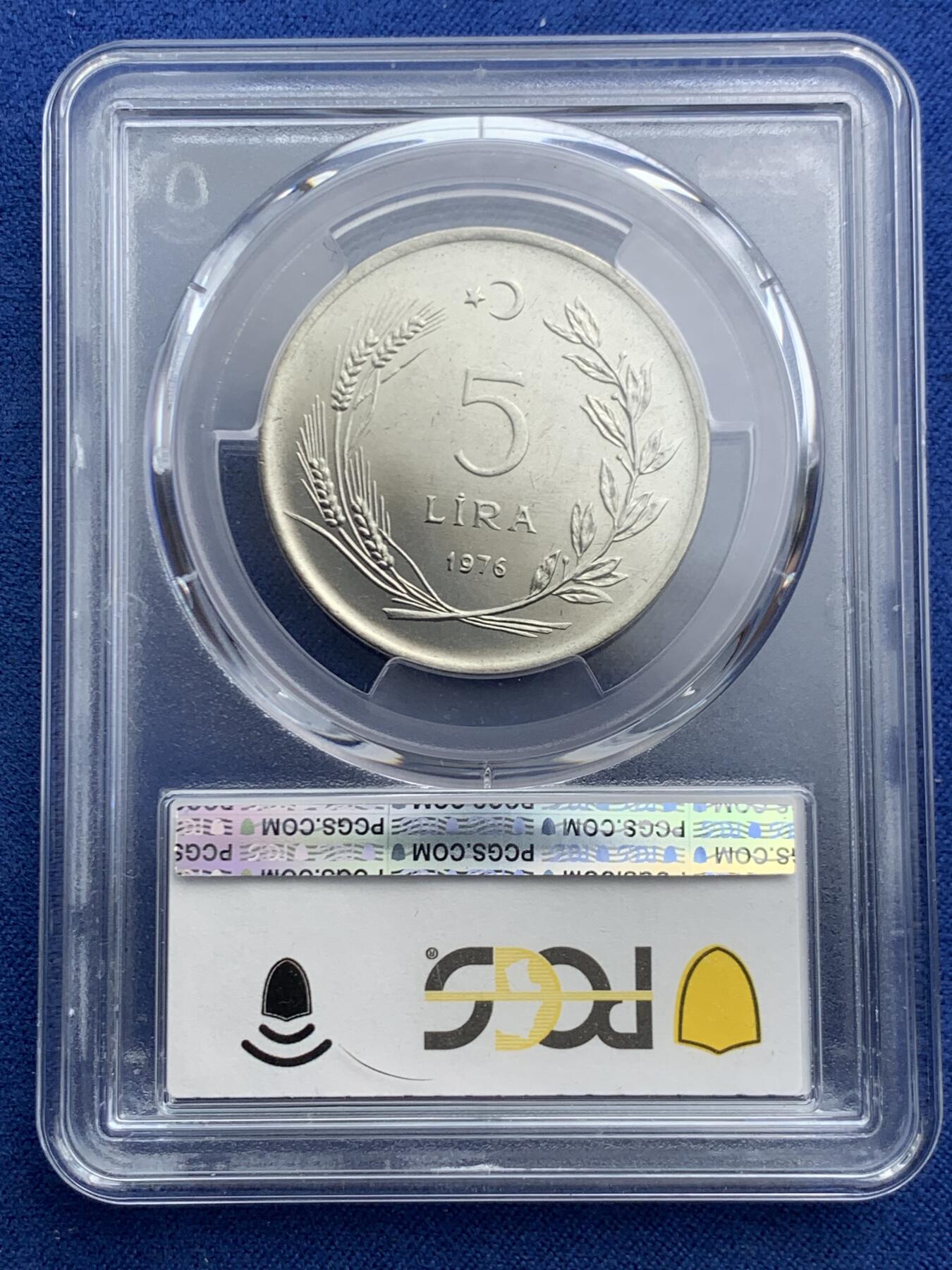 《竞宝斋》第466场 周日，周一 2场连拍 （全场包邮）欢迎送拍 PCGS MS66 土耳其1976年FAO国际妇女年5里拉 亚军分