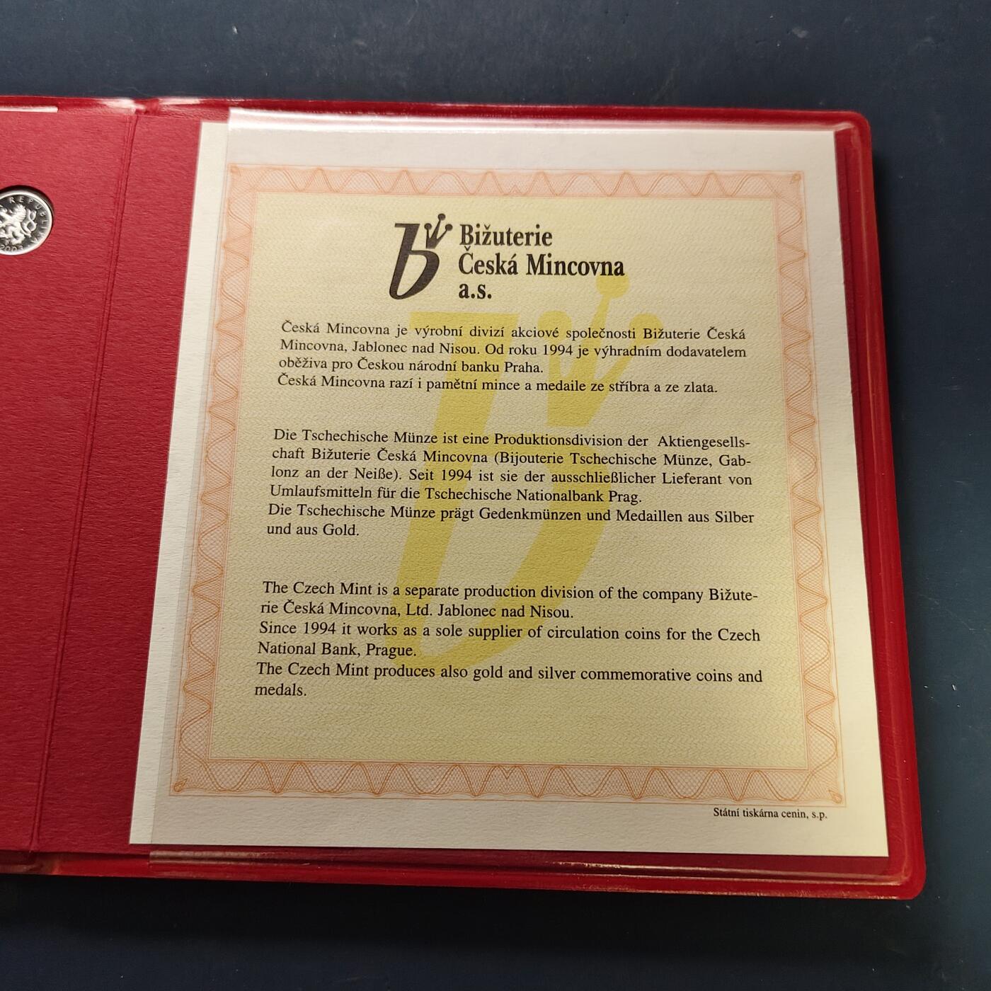 【全场包邮】纯粹捡漏拍509场 【稀少】捷克2003年官方封装精制套币-盒证全-量3000-含造币厂成立10周年精制银章【24.5毫米10.53克99.9%】