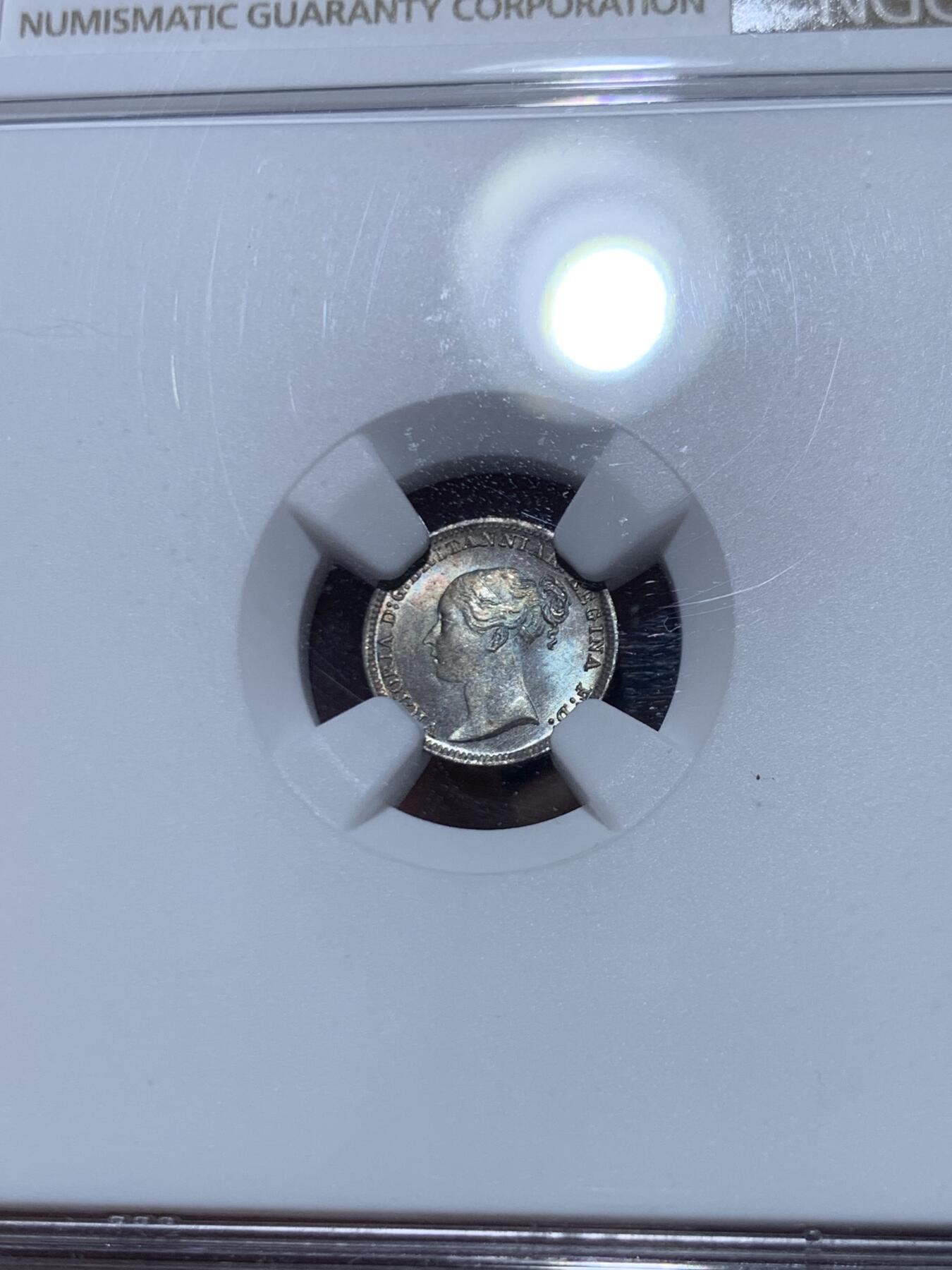 《竞宝斋》第466场 周日，周一 2场连拍 （全场包邮）欢迎送拍 NGC MS64-67 英国1886年小维濯足币1-4便士一套 原盒开出 评级连号 绒盒五彩包浆 状态极好 其中4便士为冠军分 难得