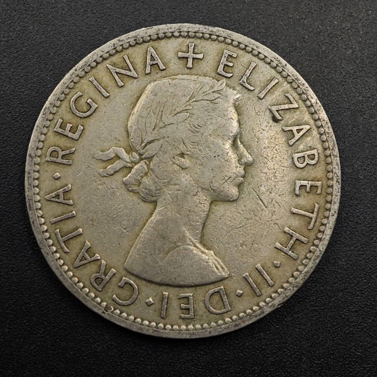 【淘币小摊】实时拍第八百七十四拍   银币散币场    每周一统一发货 英国1954年伊丽莎白二世半克朗镍币