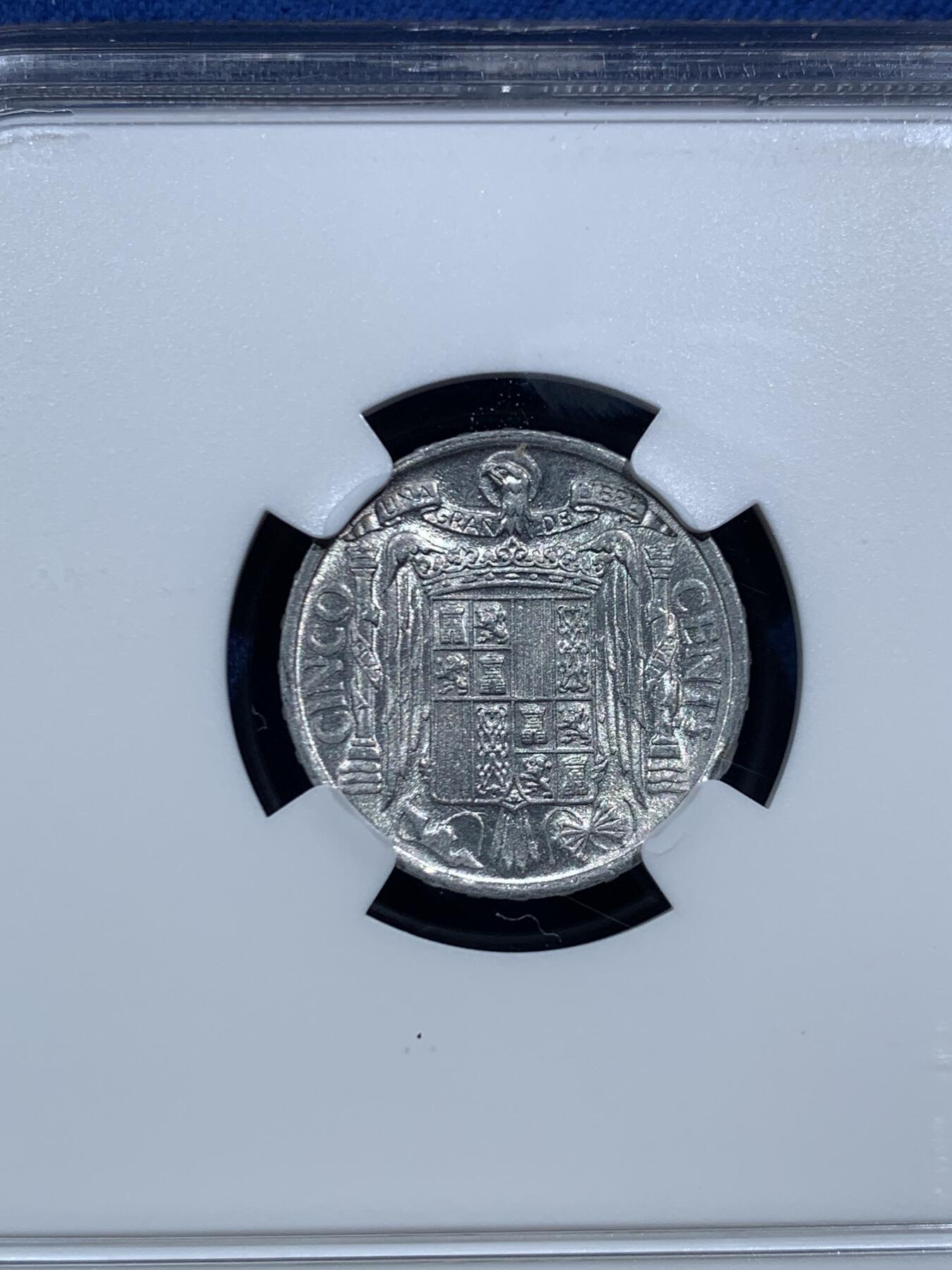 《竞宝斋》第466场 周日，周一 2场连拍 （全场包邮）欢迎送拍 NGC MS66 西班牙1945年骑马骑士5分 拆卷品评级 冠军分