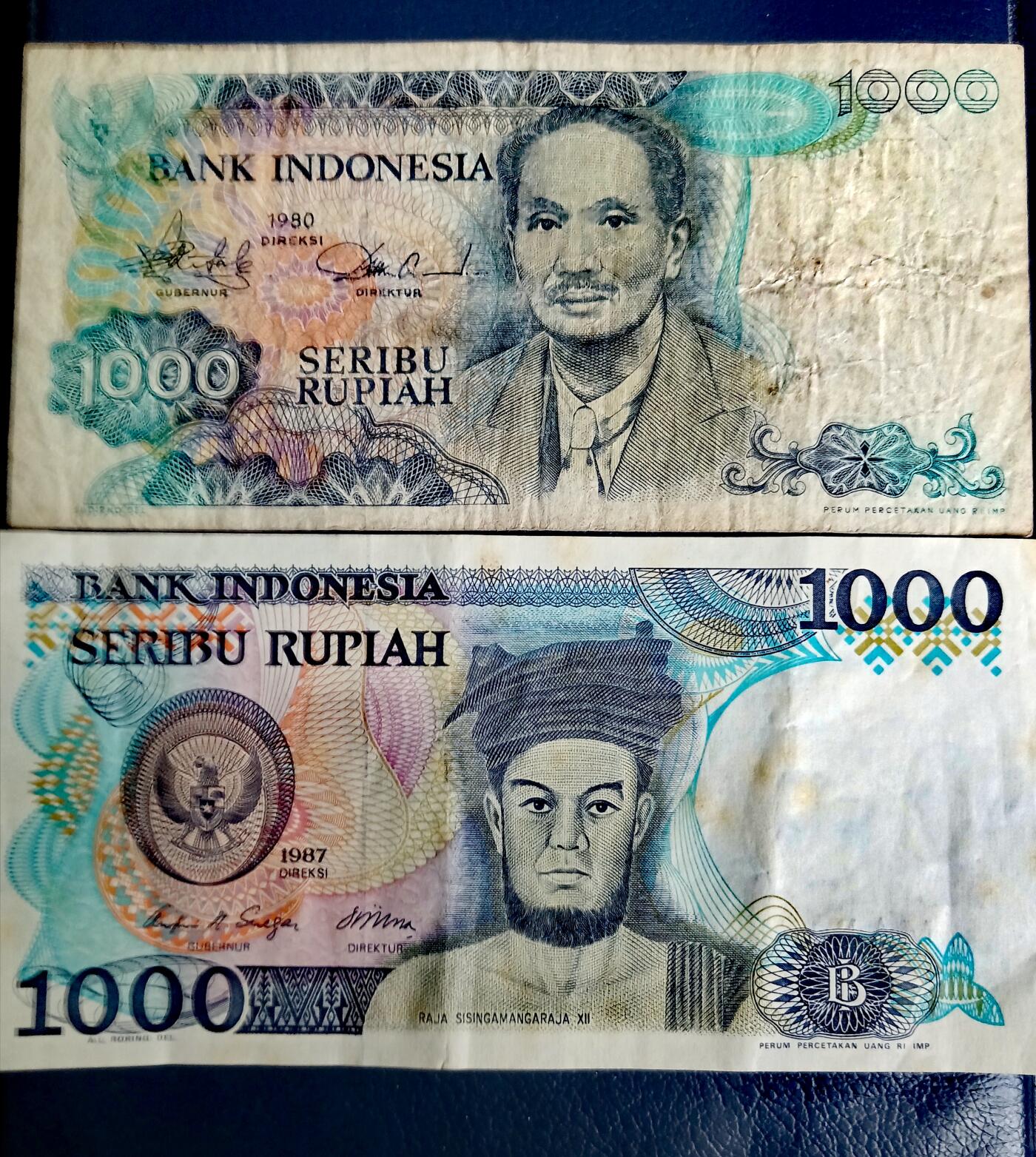 印度尼西亚1980年1000卢比、1987年1000卢比纸币2枚一组