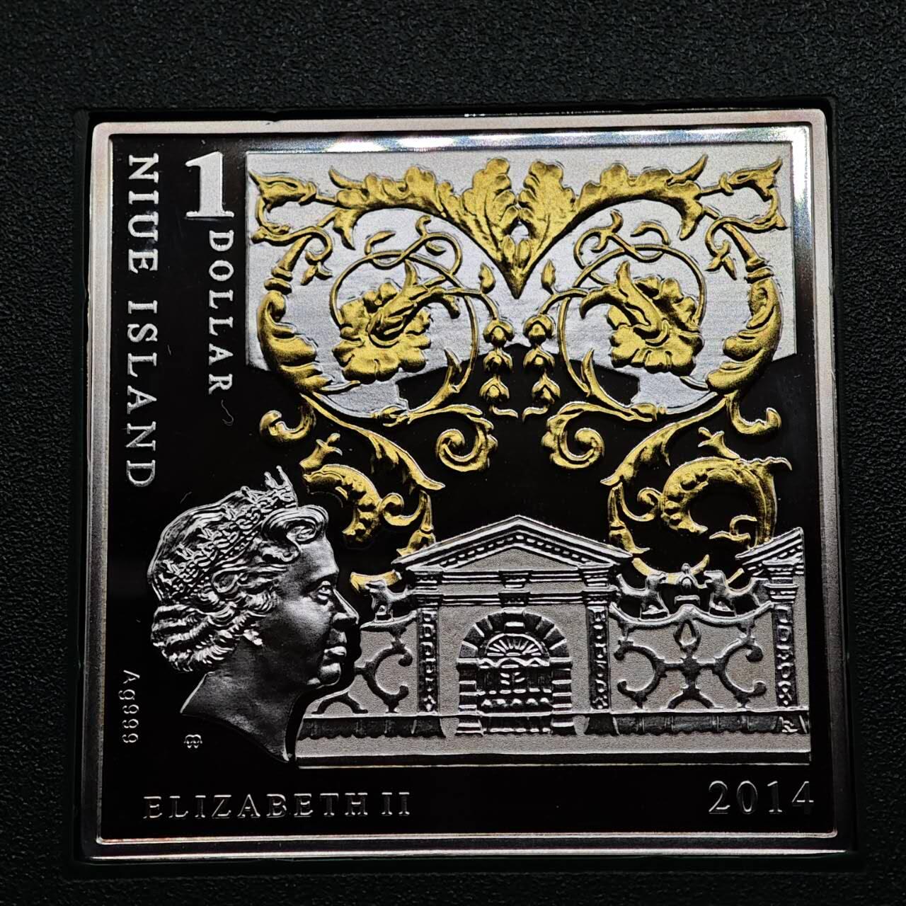 【淘币小摊】实时拍第八百七十三拍   银币套币场    每周一统一发货 纽埃2014年1元彩色部分镀金方形精制银币 文艺复兴名画系列-披纱巾的少女（拉斐尔） 28.28克999银 发行量：1999 盒证全