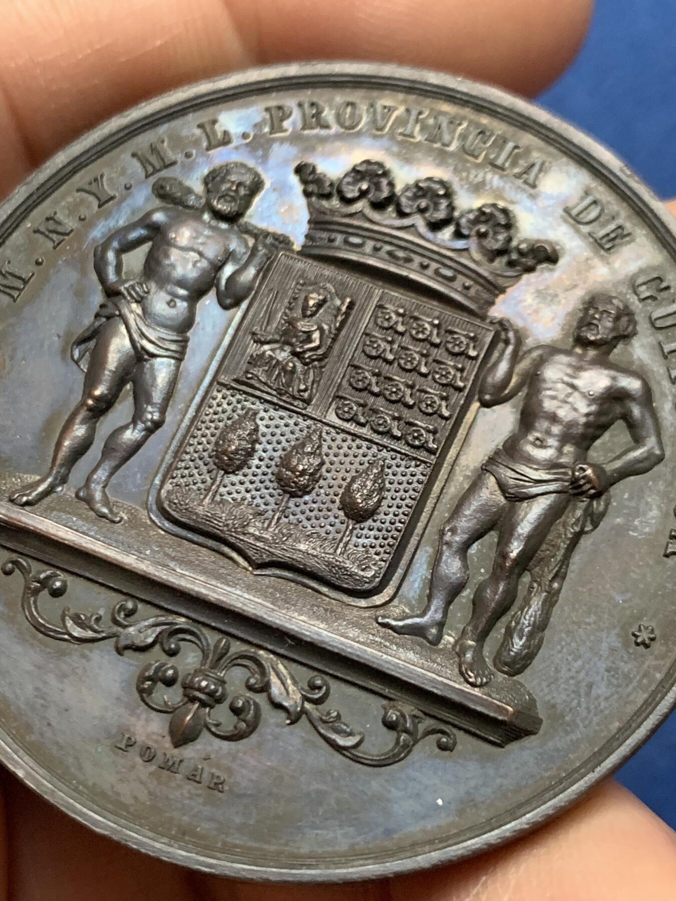 《竞宝斋》第466场 周日，周一 2场连拍 （全场包邮）欢迎送拍 西班牙农业纪念铜章 52克 46.9mm 高浮雕 带原盒 好品