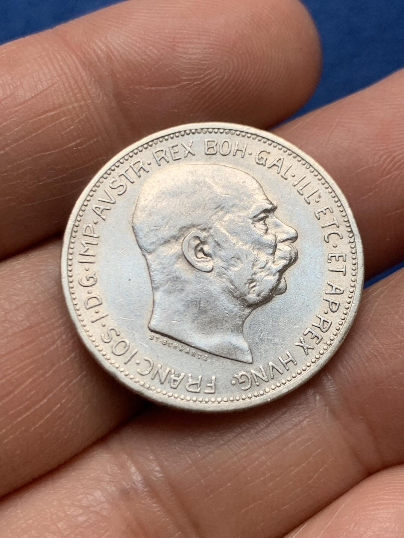 《竞宝斋》第466场 周日，周一 2场连拍 （全场包邮）欢迎送拍 奥匈帝国 1912年 弗朗茨约瑟夫一世 2克朗 银币