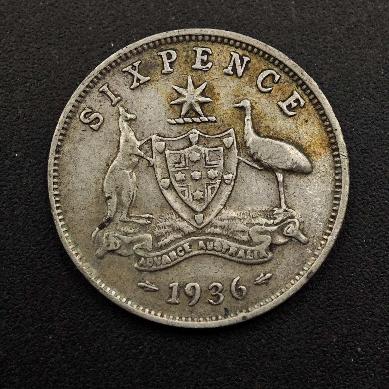 【淘币小摊】实时拍第八百七十四拍   银币散币场    每周一统一发货 澳大利亚1936年乔治五世6便士银币