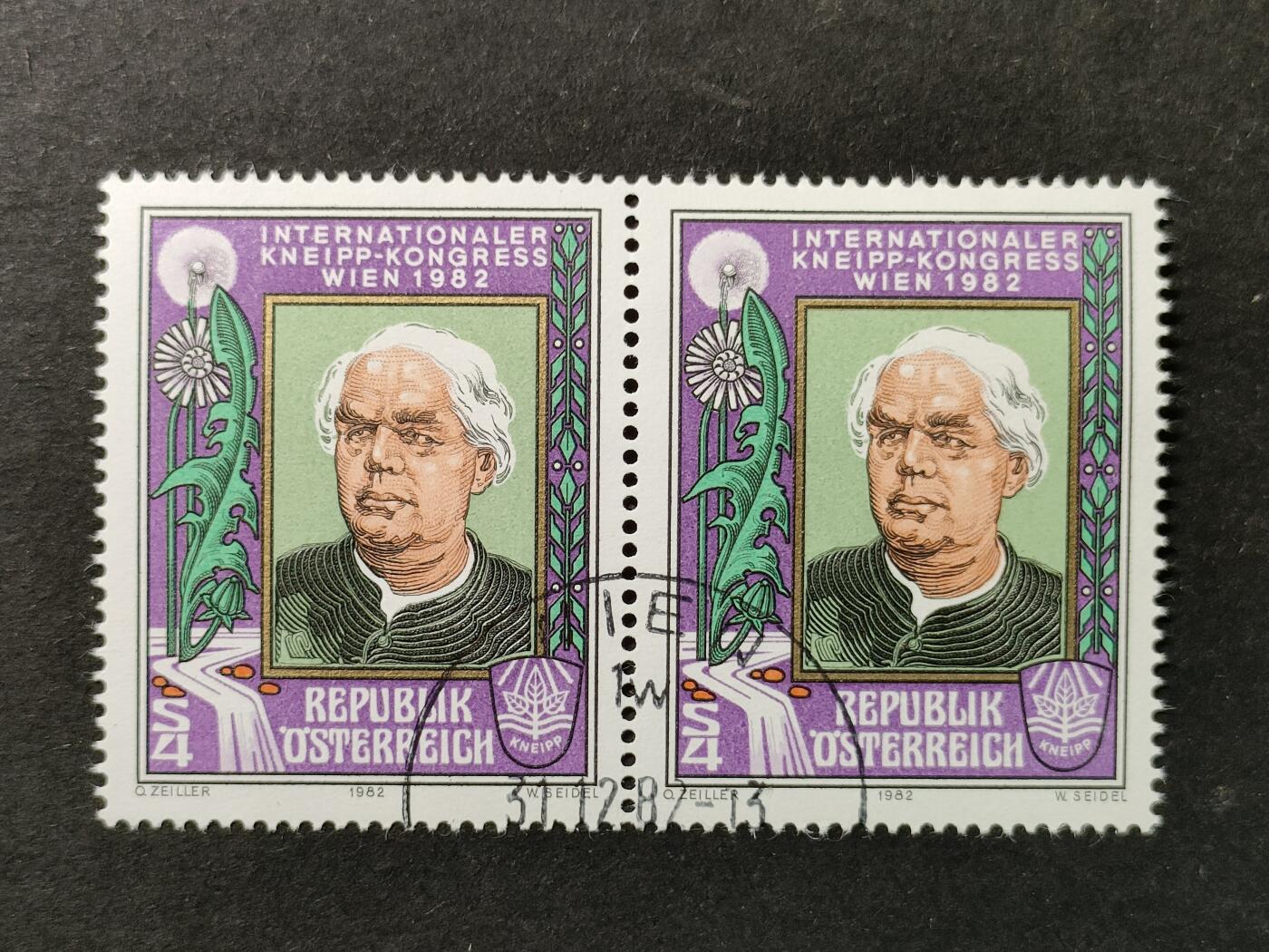 ↓君缘收藏751期☞钱币邮品↓无佣金、可寄存、满30元包邮  奥地利邮票，1982年维也纳国际克奈普大会·天主教神职人员及自然疗法医师塞巴斯蒂安·克奈普邮票雕刻版1全，随机发一枚
