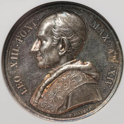 修遠堂世界钱币第106期，请看参拍说明 - NGC MS63 梵蒂冈-纪念教皇利奥十三世重建梵蒂冈天文台纪念大银章